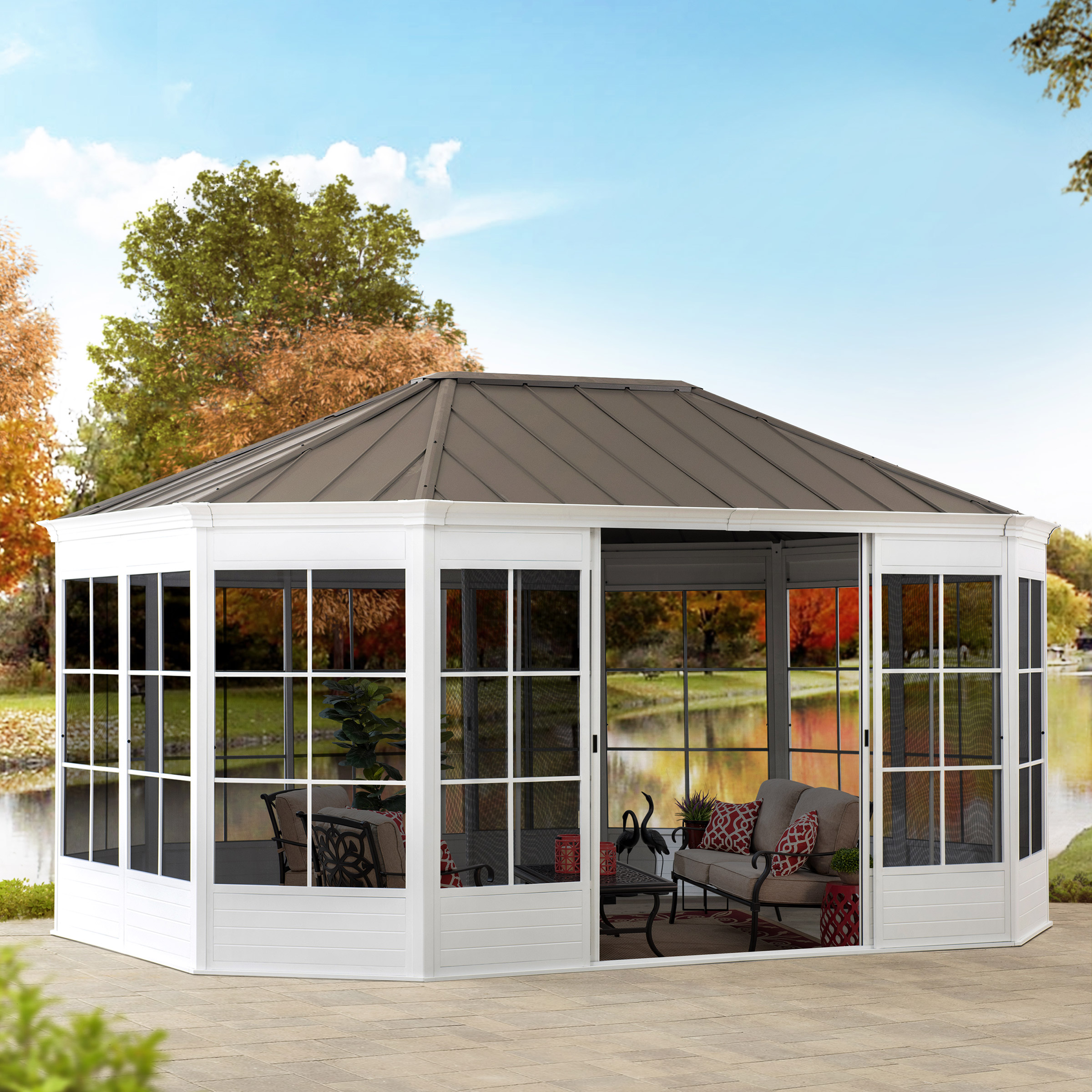 Sunjoy 12 ft. x 16 ft. Cape Blue Hardtop Screenhouse | Costco