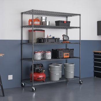 TRINITY 5-Tier Heavy Duty Wire Shelving Rack, 60-inch x 24-inch x 72-inch NSF, Includes Wheels