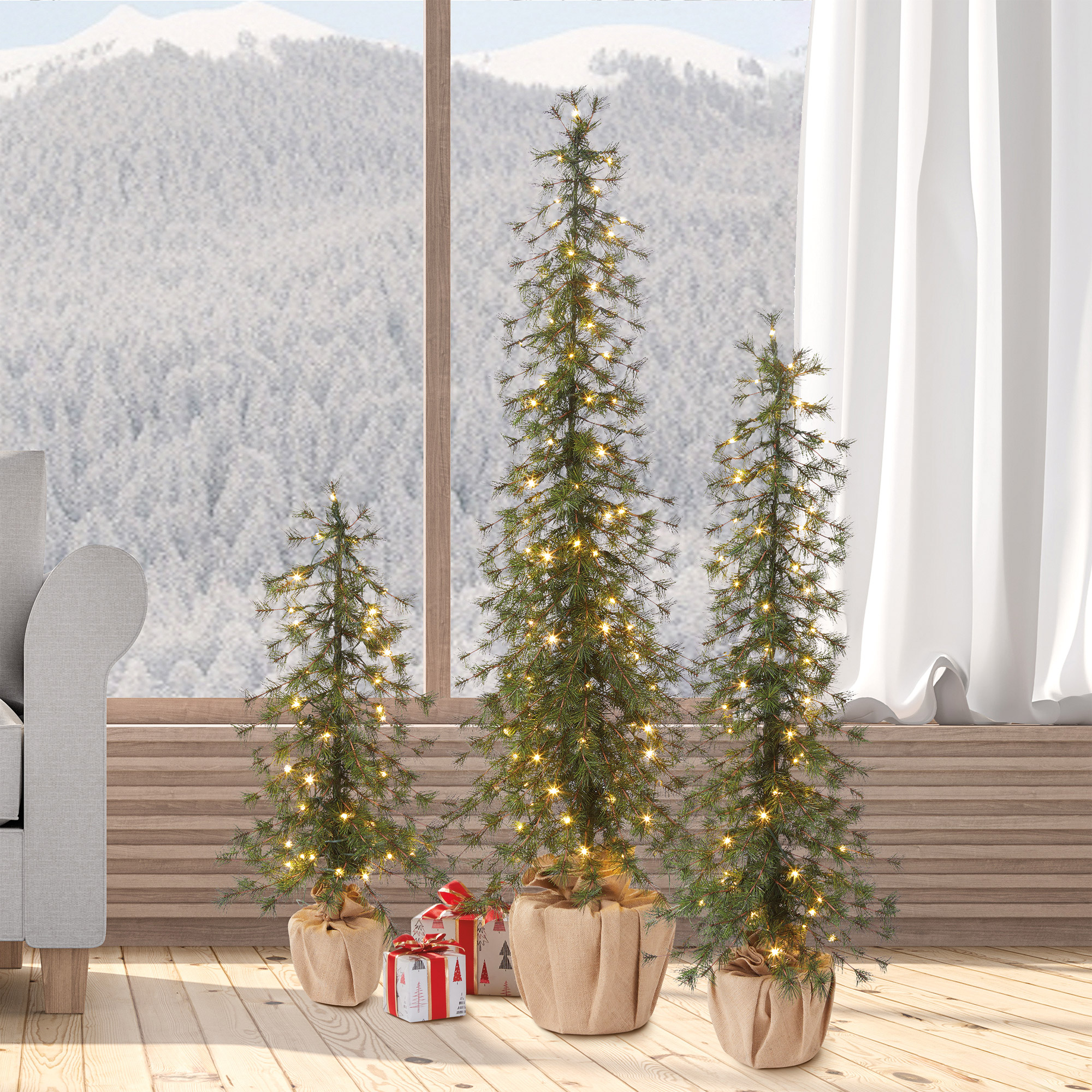 Holiday Alpine Trees with LED lights - Set of 3 | Costco