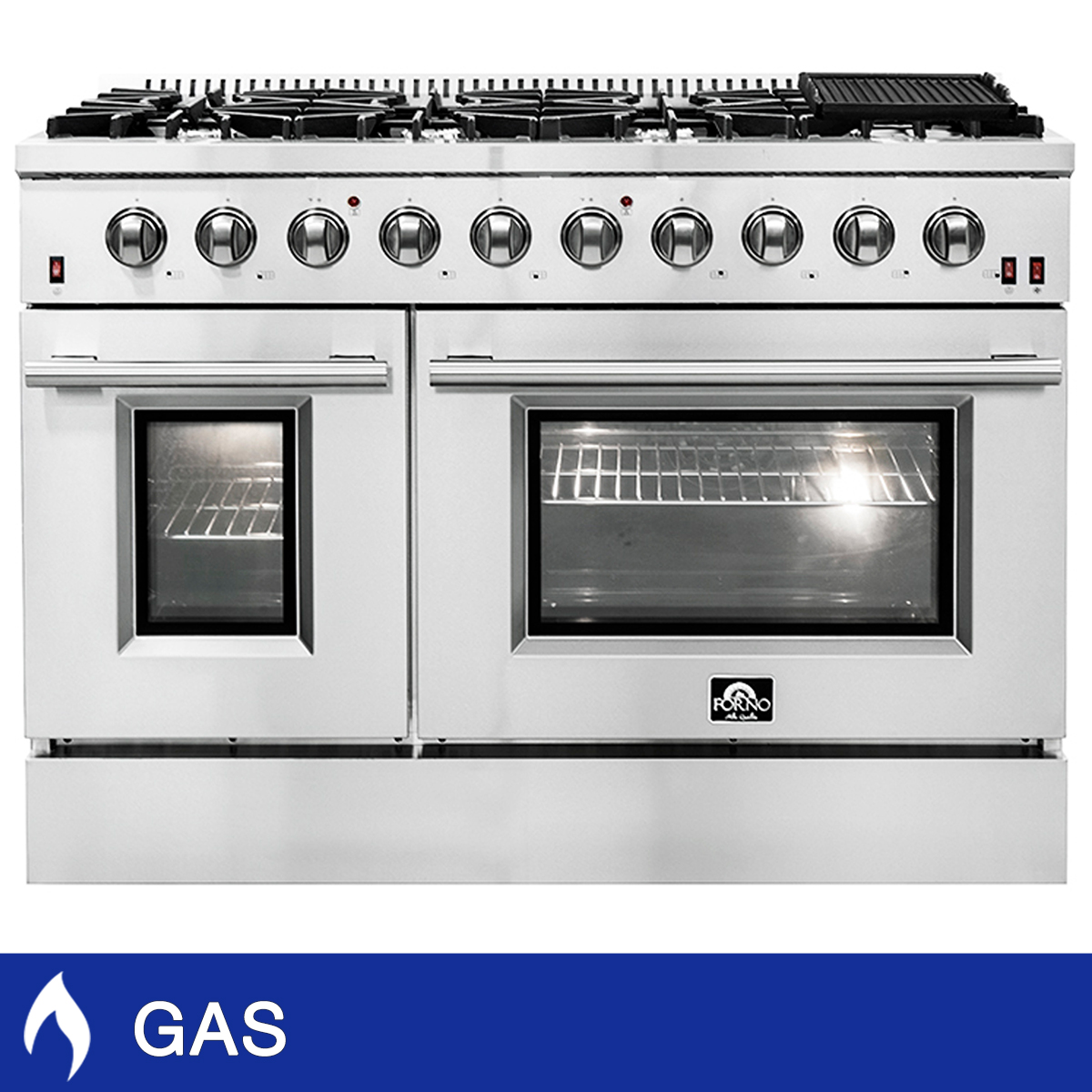 Forno Galiano 48 in. 6.58 cu. ft. Stainless Steel Gas 8-burner Range with Convection Oven