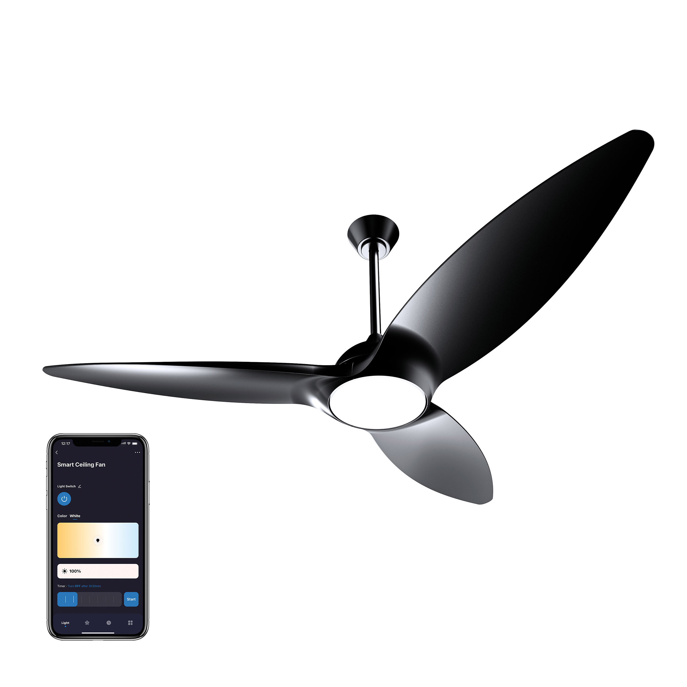 Atomi Smart Slique 60” Wi-Fi Outdoor Ceiling Fan with Color Changing Integrated LED Light and Remote