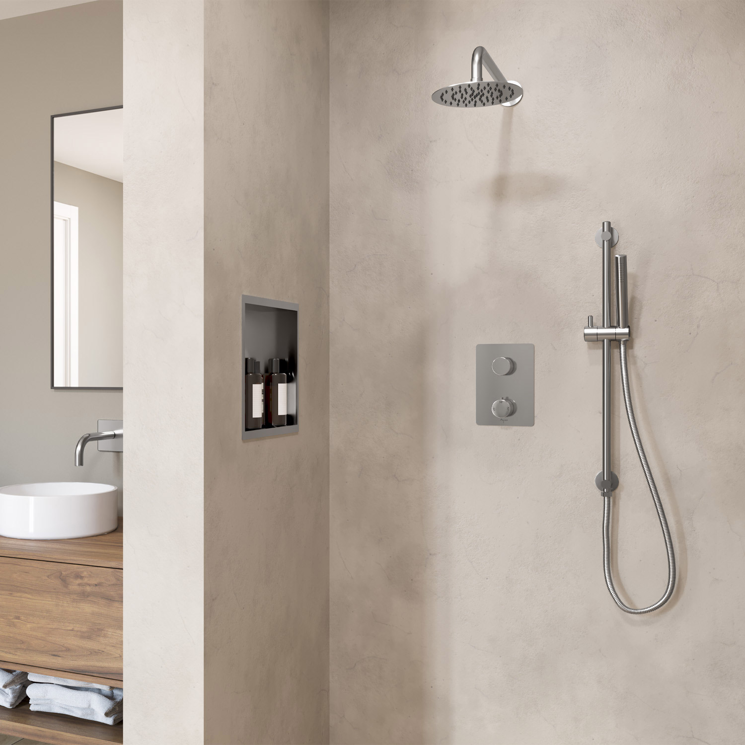 AGUA Canada Vanika Thermostatic Shower Post with Rainfall Shower Head