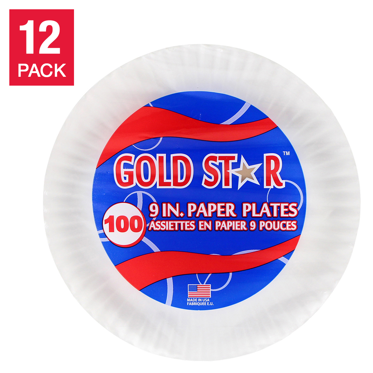 Gold Star Paper Plates 9 in. Uncoated, 12 x 100 plates