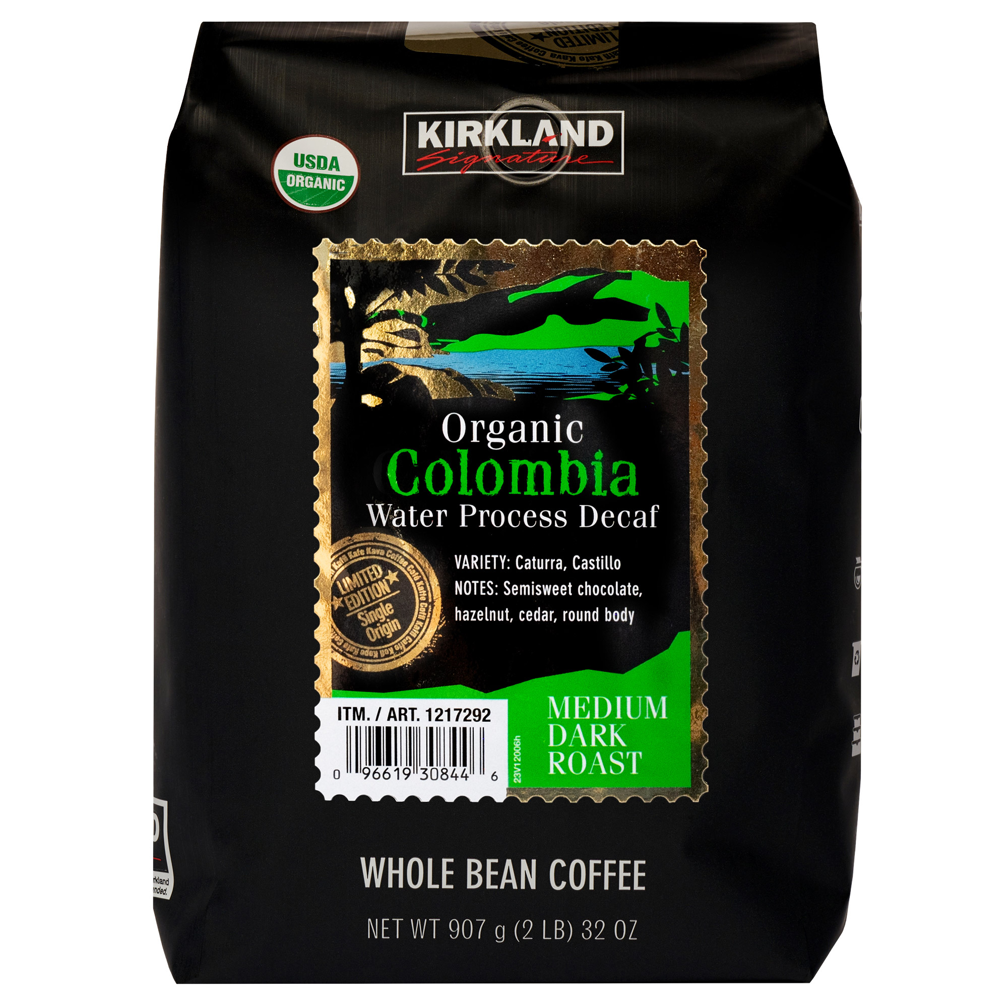 Kirkland Signature Organic Colombian Decaf Whole Bean Coffee  2 lbs