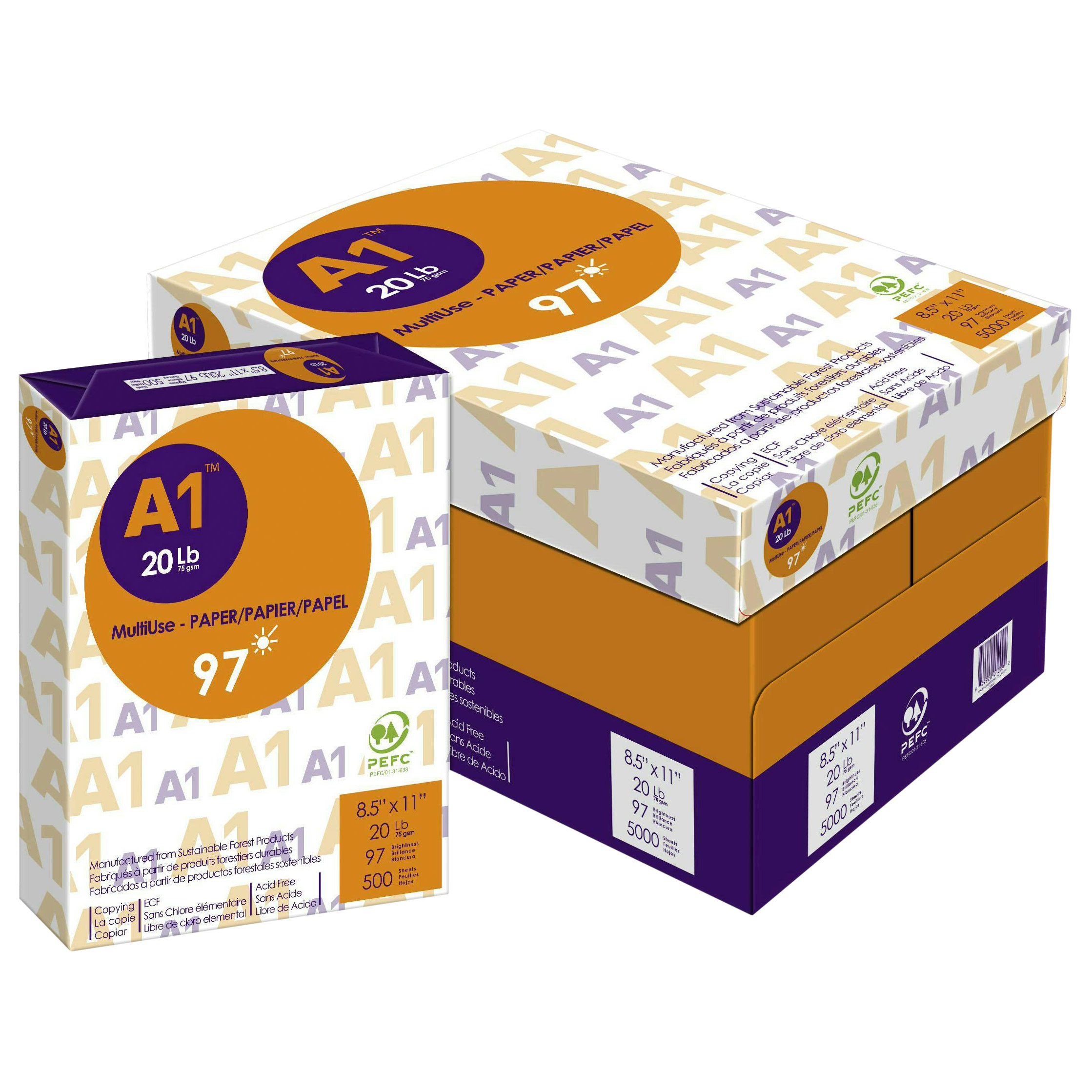 A1- Premium Printer Paper; Letter, 8.5 in. x 11 in., 97 Bright, 20 lb., Case Pricing Order of 40+