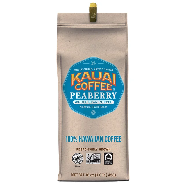 Kauai Coffee Hand-Sorted Peaberry, Whole Bean, 16 oz