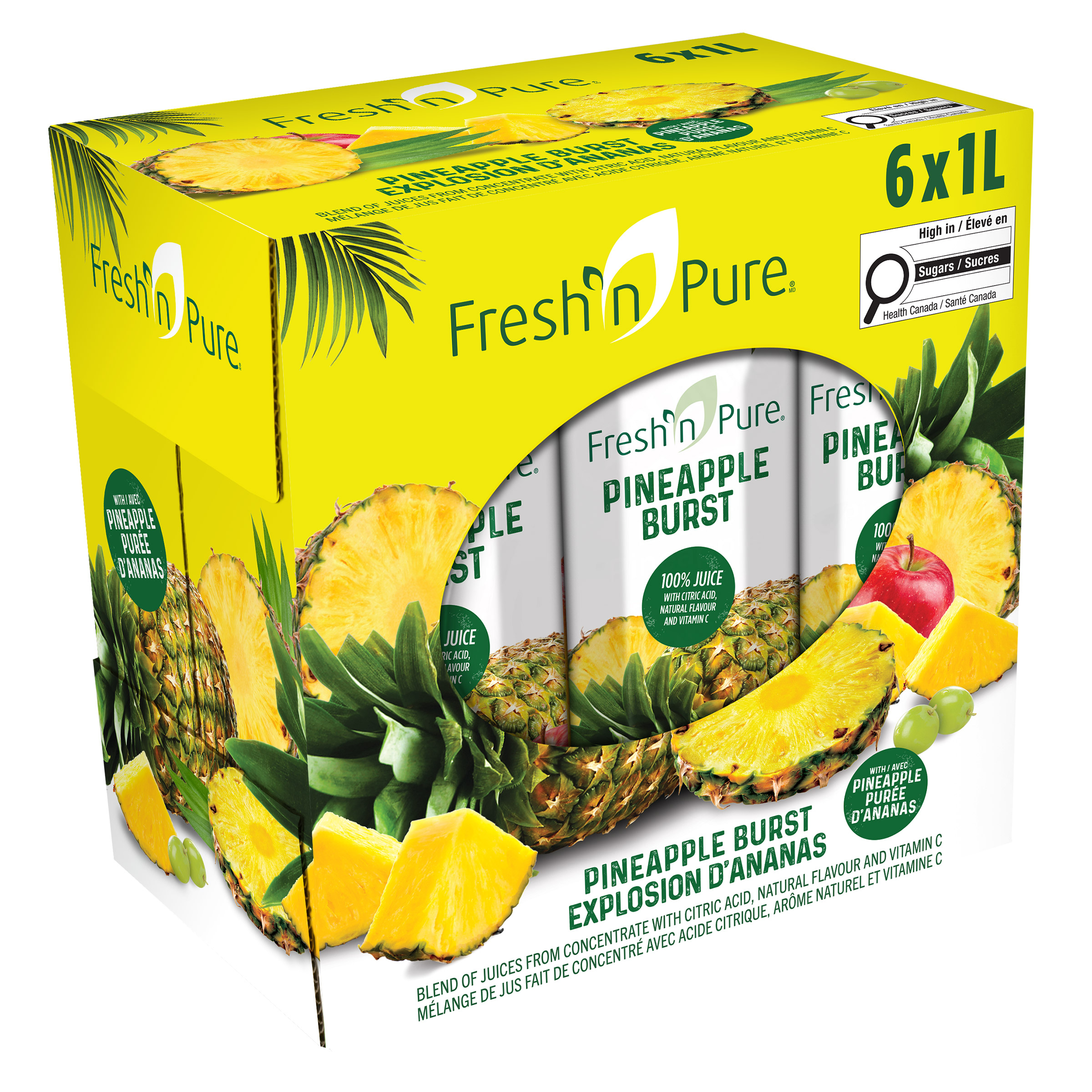 Fresh'n Pure Pineapple Burst Juice Blend, 6 × 1 L