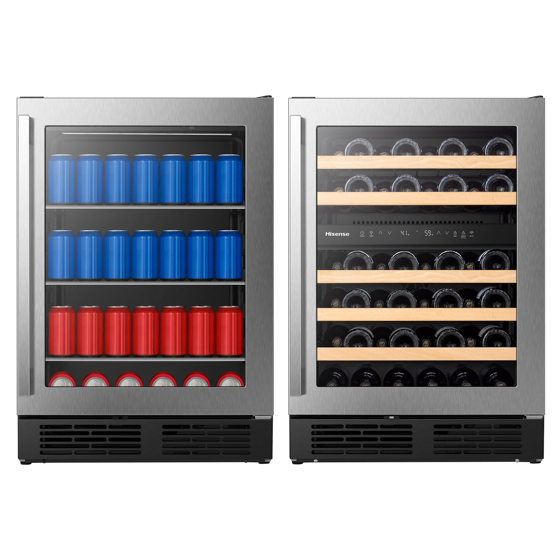 Hisense Beverage Bundle 164 Can Beverage Center and 46 Bottle Wine Cooler - Built In or Freestanding