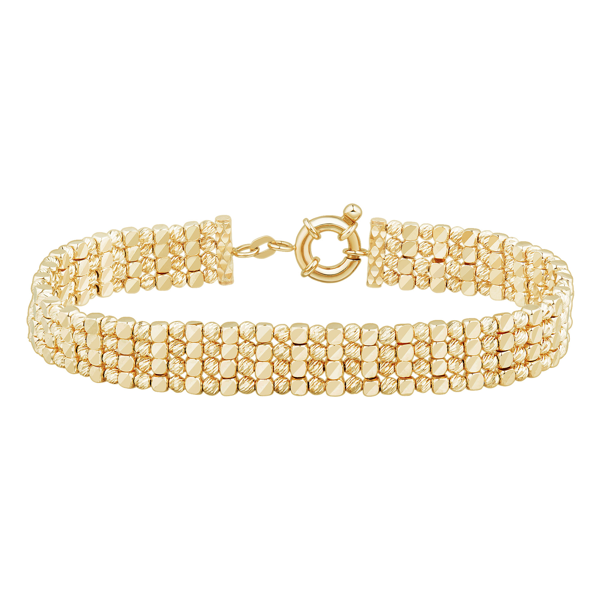 14kt Yellow Gold Four Row Shiny Bead Link Bracelet