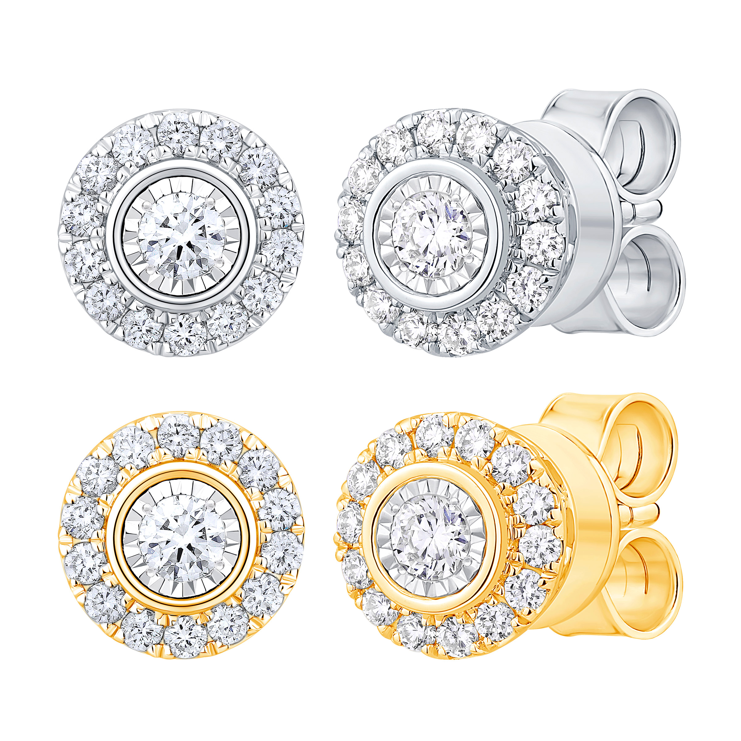 Round Brilliant Diamond Halo Stud Earrings (0.22 ctw)