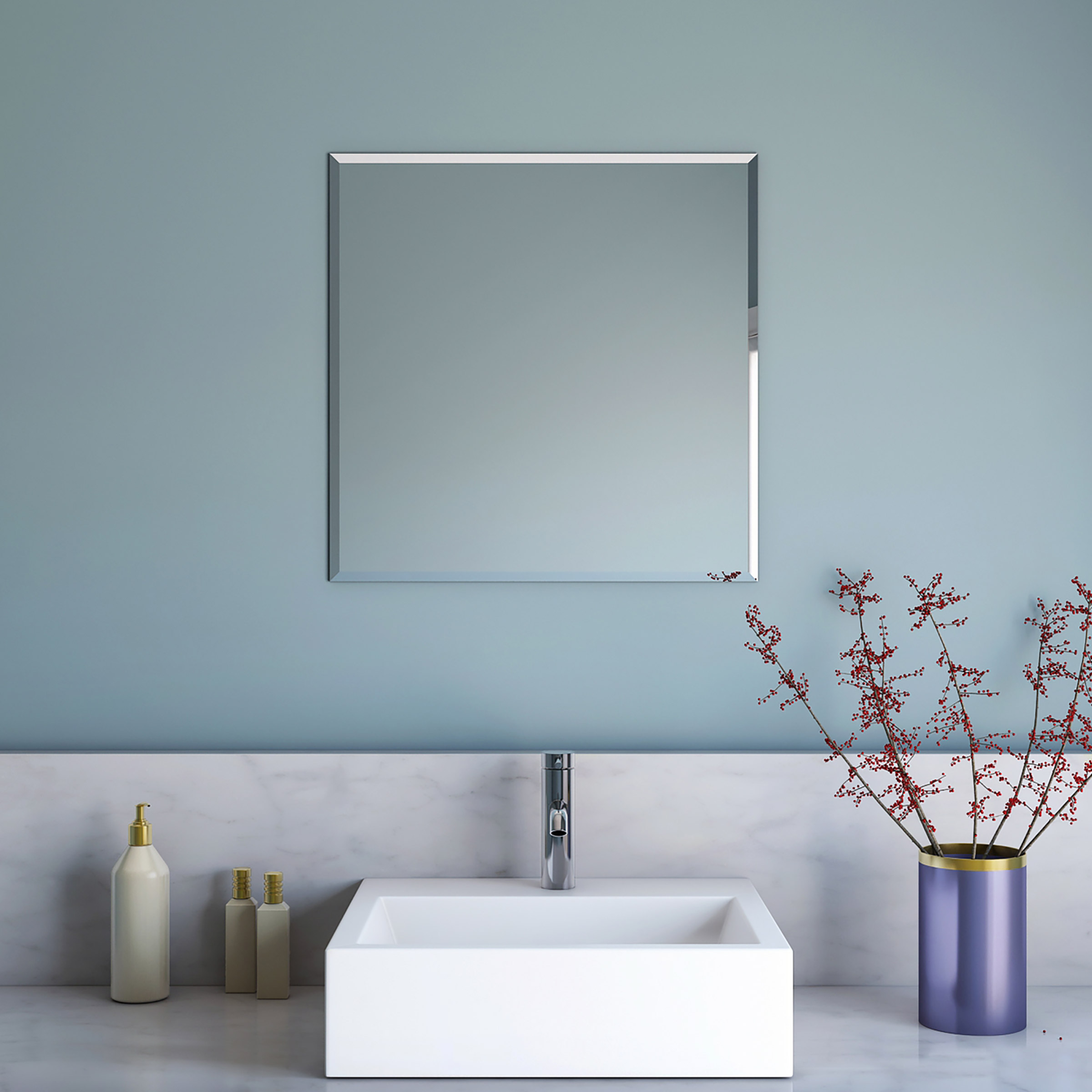 Appollo Summer Modern 61 cm (24 in.) Square Frameless Beveled Mirror