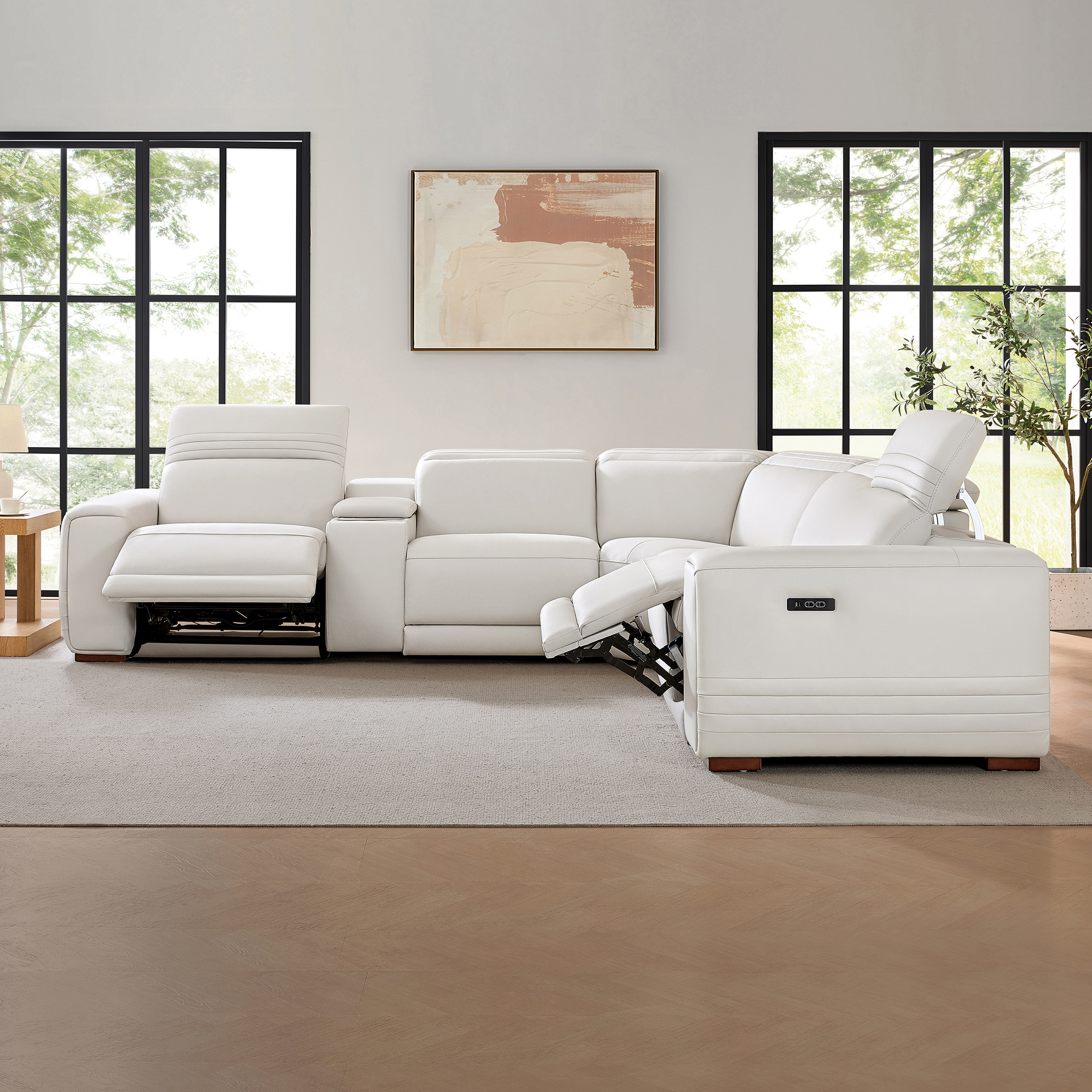 Karson Leather Power Reclining Sectional with Power Headrests