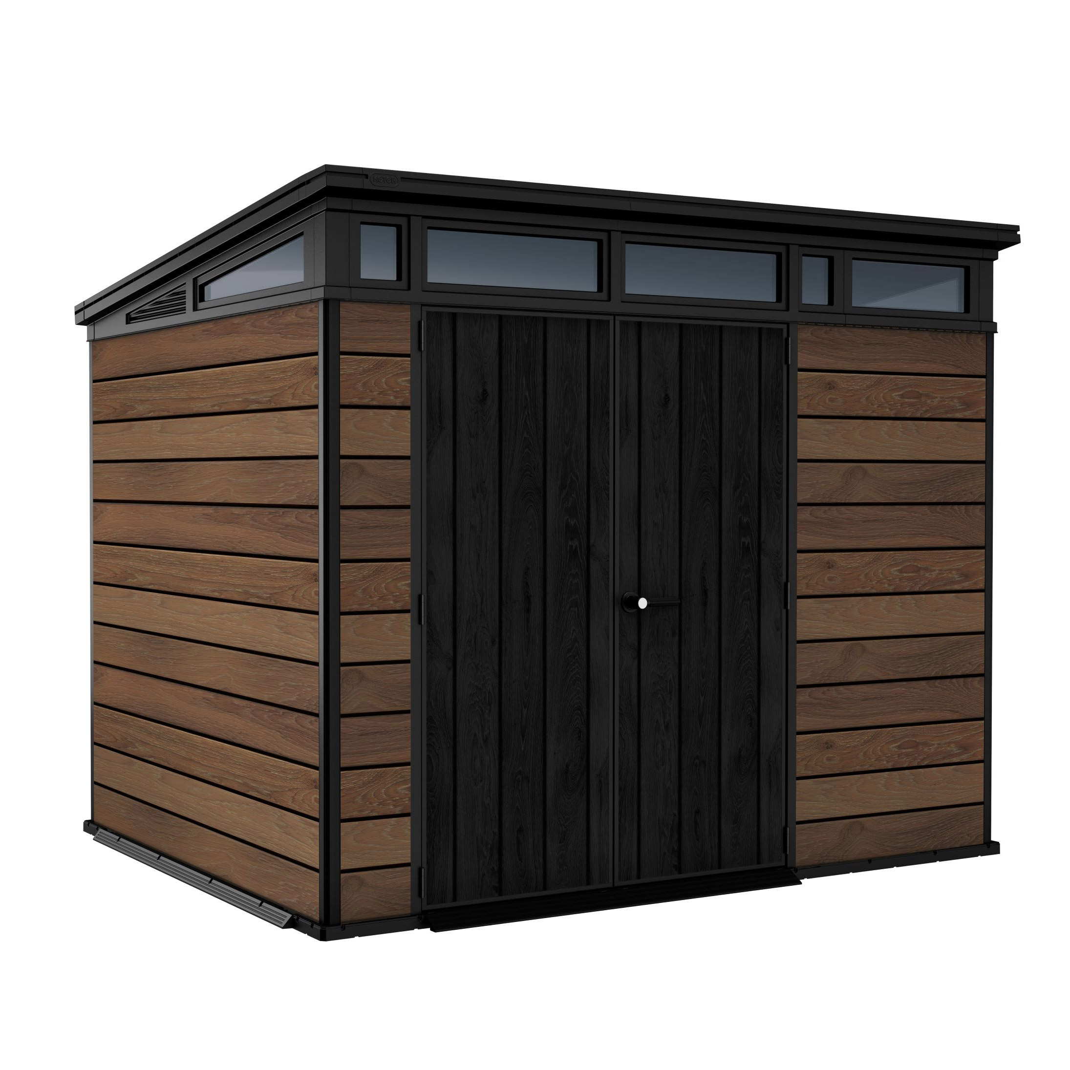 Keter Signature Collection 9x7 Modern Outdoor Storage Shed  Walnut