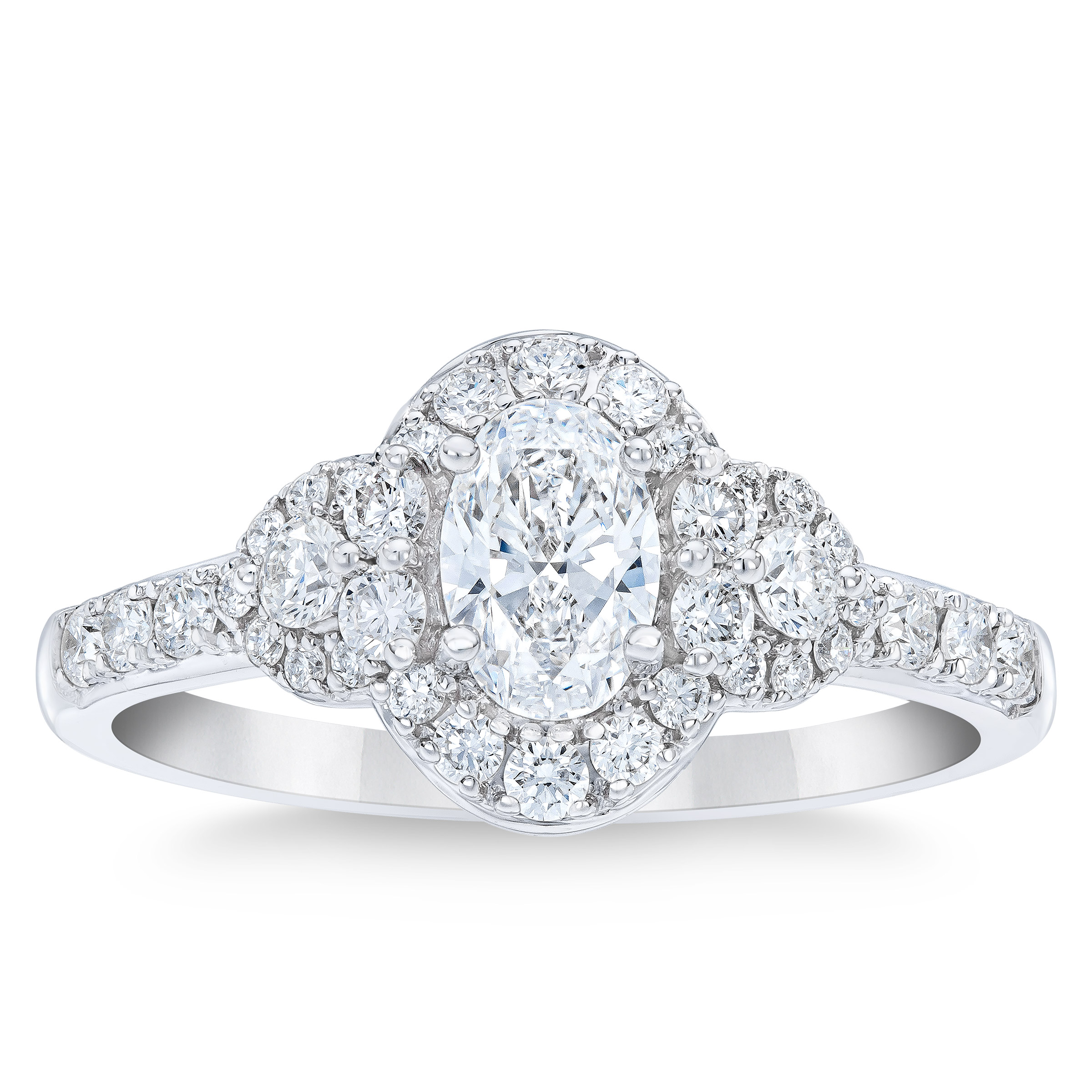 Oval Cut & Round Brilliant 1.07 ctw VS2 Clarity  I Color Diamond 14kt White Gold Halo Ring