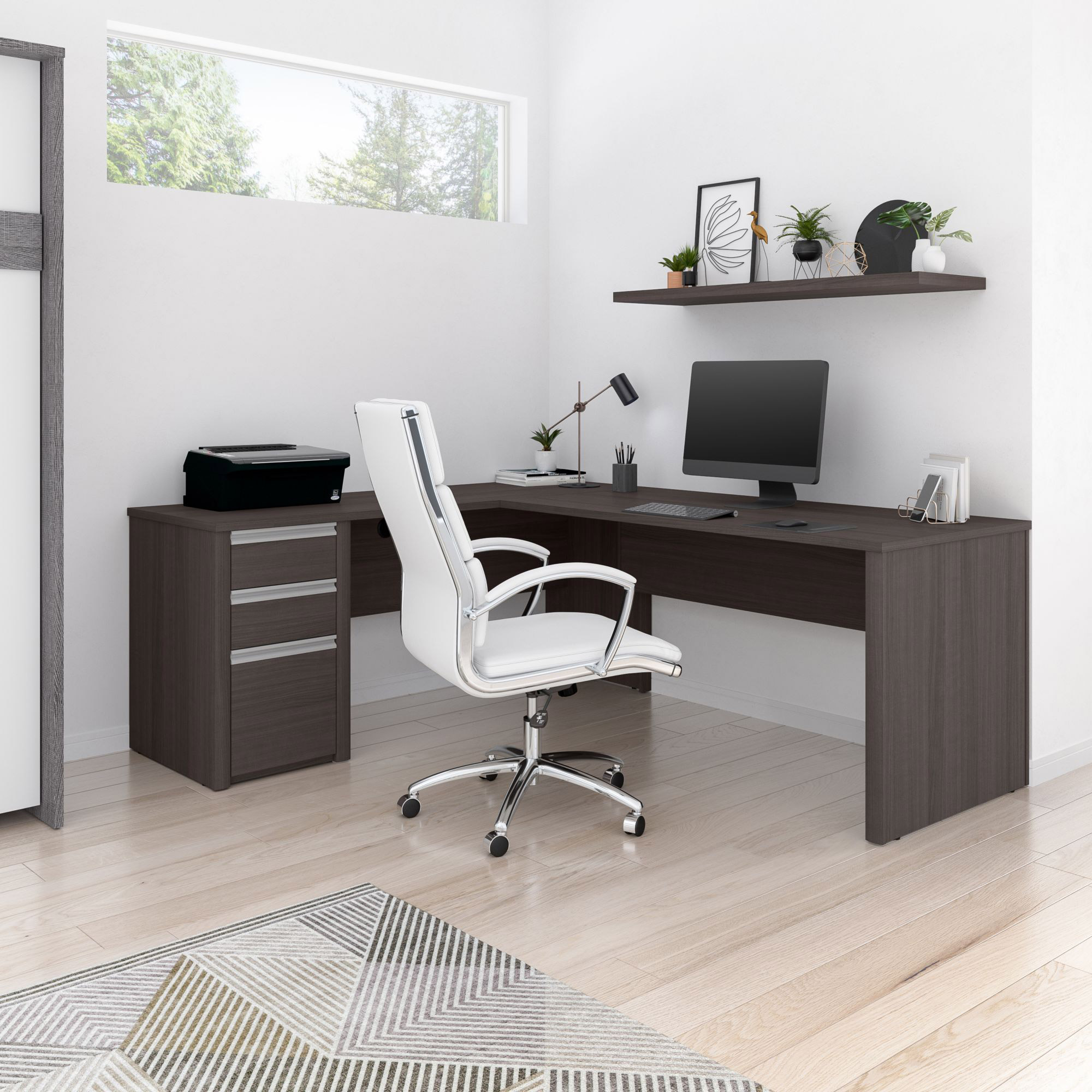 Stoneham L-Shaped Desk with Pedestal