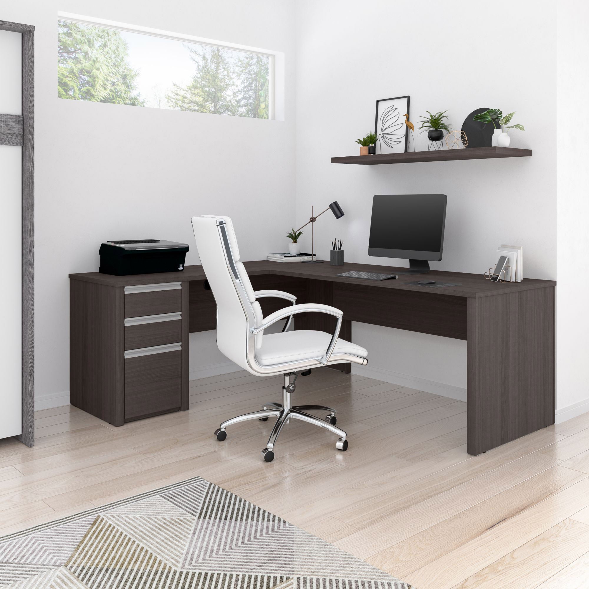 Stoneham L-Shaped Desk with Pedestal