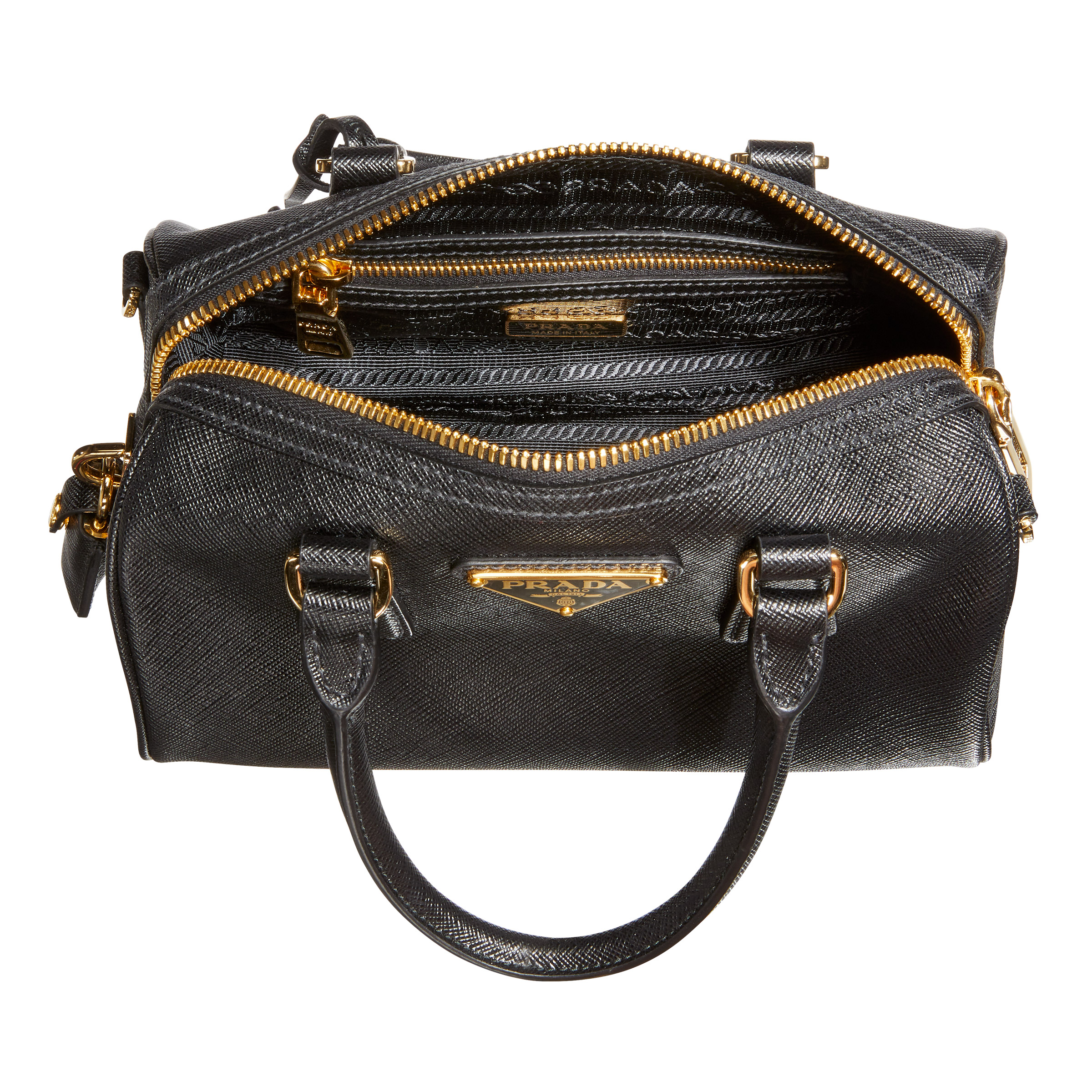 Prada Saffiano Leather Top Handle Bag, Black | Costco