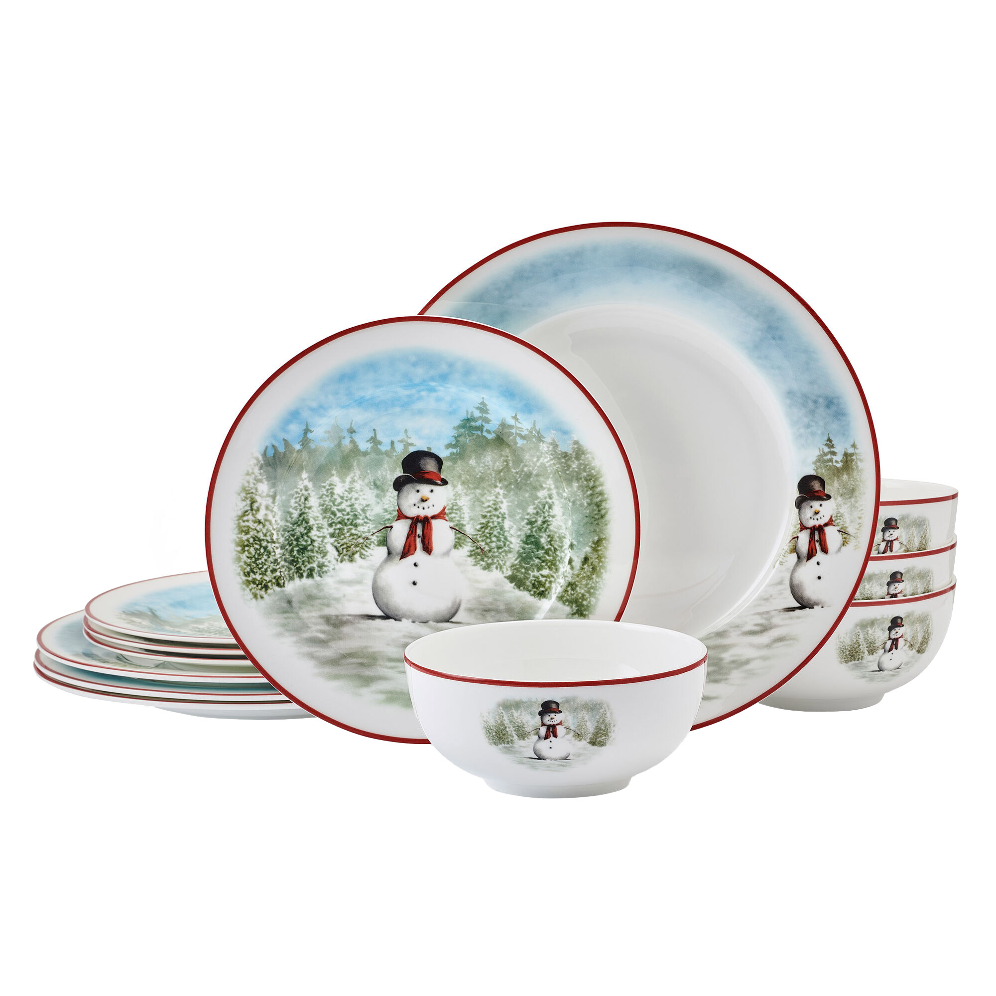 Mikasa Snowman Enchantment 12-Piece Bone China Dinnerware Set