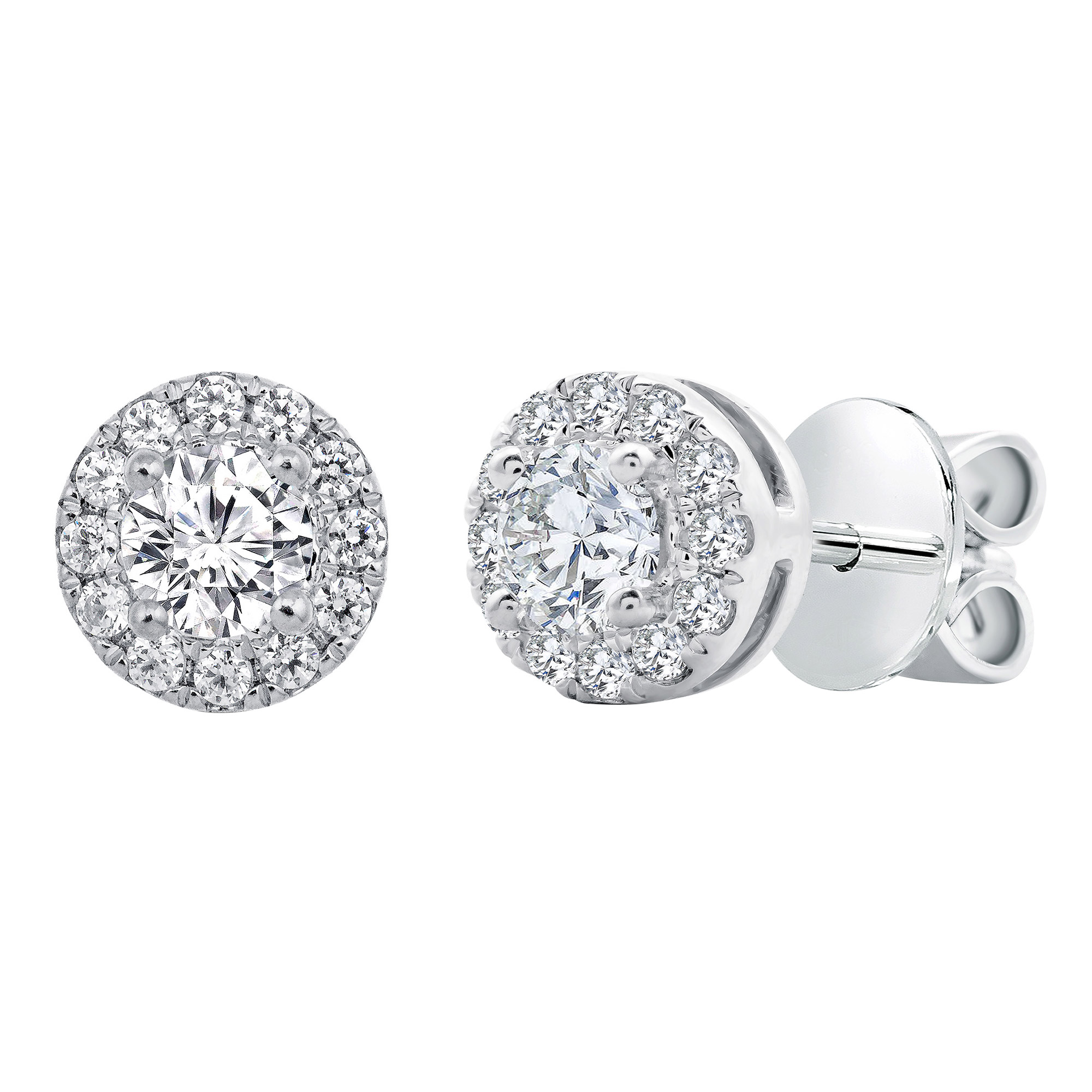 Round Brilliant Diamond Halo Stud Earrings (0.50 ctw)