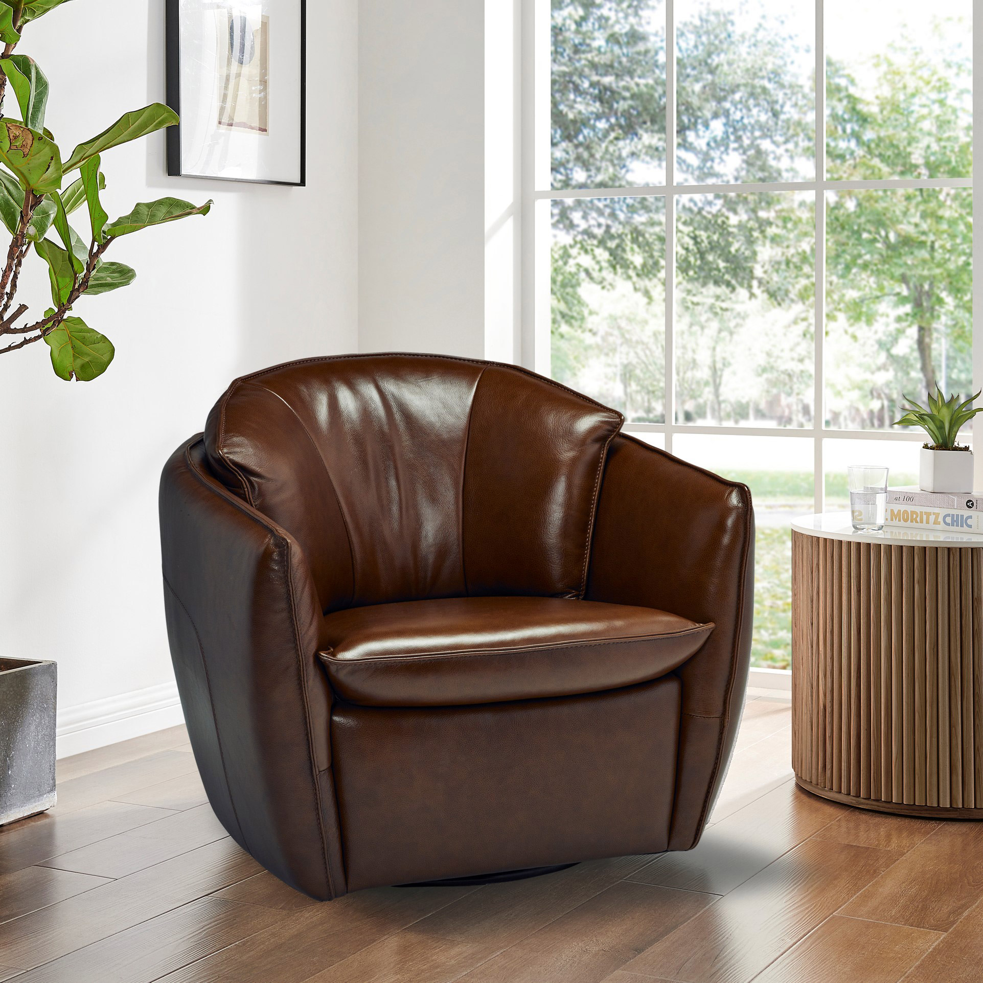 Charleston Top-grain Leather Swivel Chair