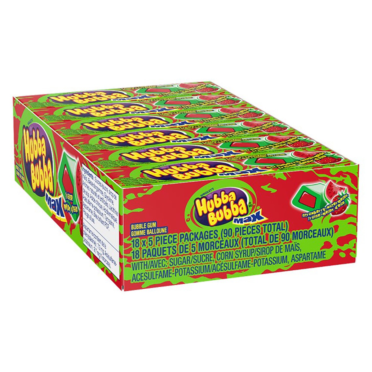 Hubba Bubba Max Strawberry Watermelon, 18 packs of 5