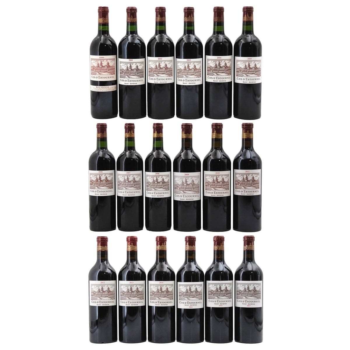 Cos d'Estournel 18 Bottle Vertical Set, 2000-2017, 750 ml CA Cos d'Estournel 18 Bottle Vertical Set, 2000-2017, 750 ml CA