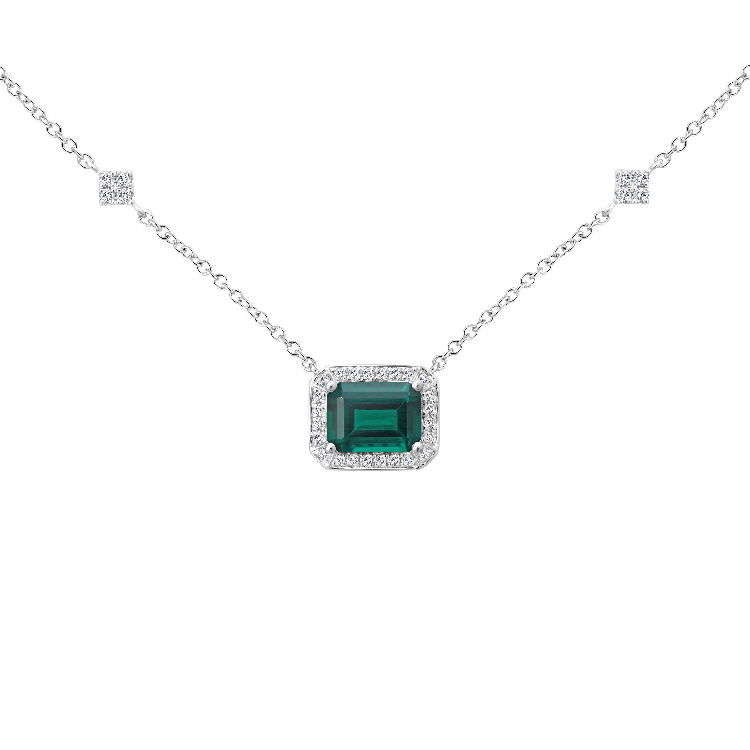 Emerald Cut Lab Created Emerald and Diamond Pendant (0.14 ctw)
