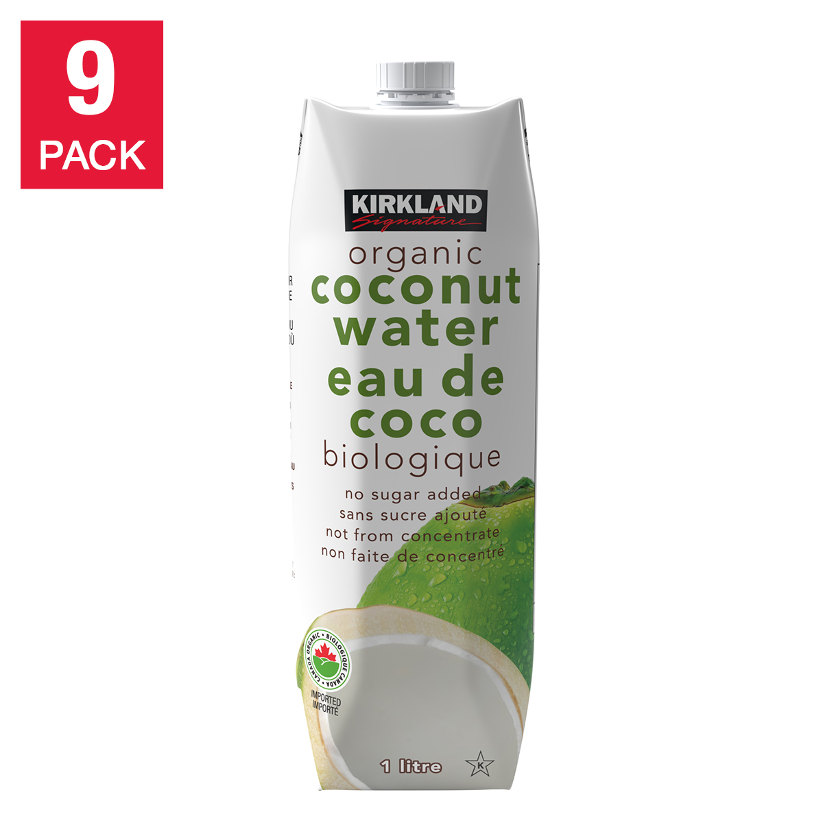 Kirkland Signature Sugar Free Organic Coconut Water, 9 x 1 L