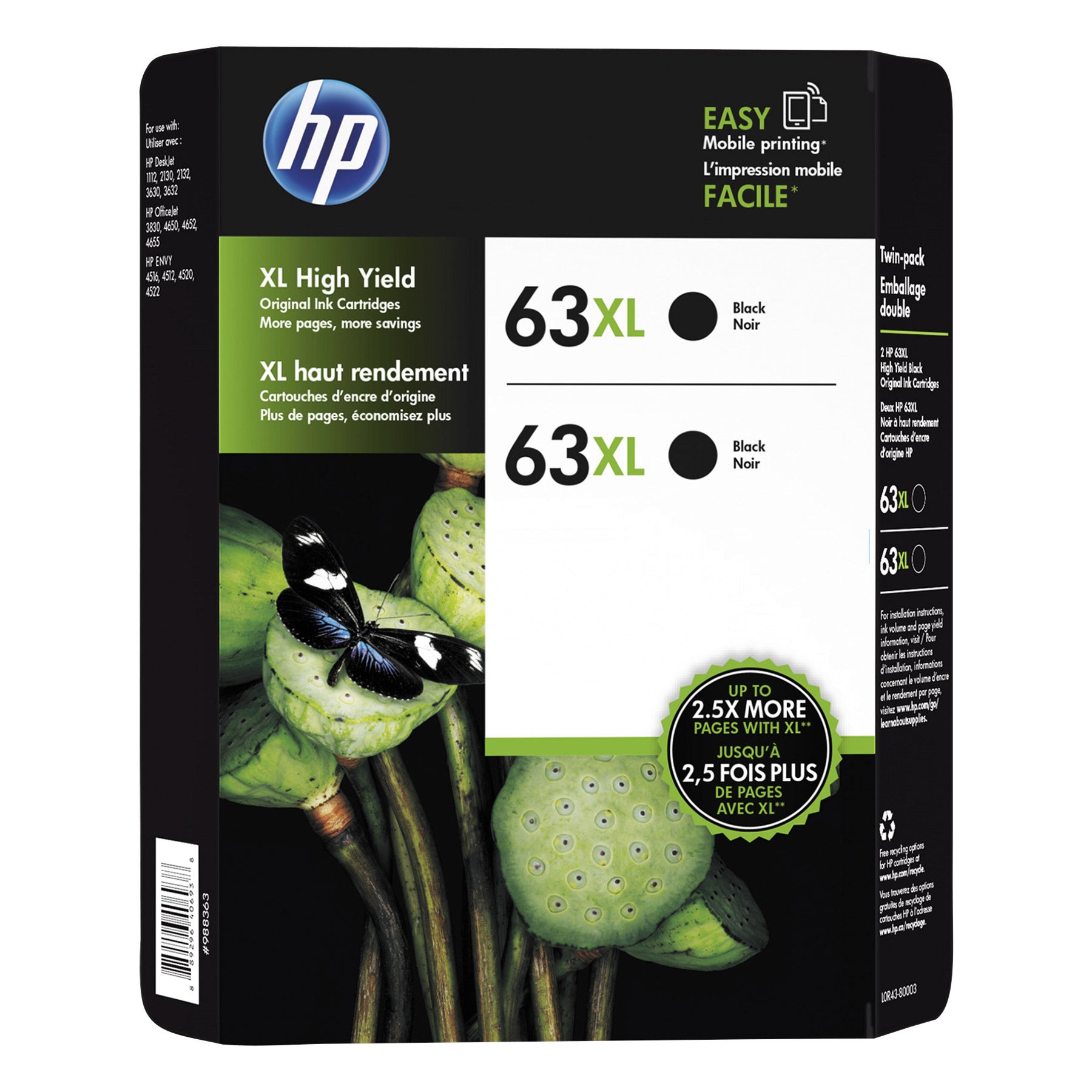 HP 63XL High Yield Ink Cartridge, Black, 2-Count | Costco