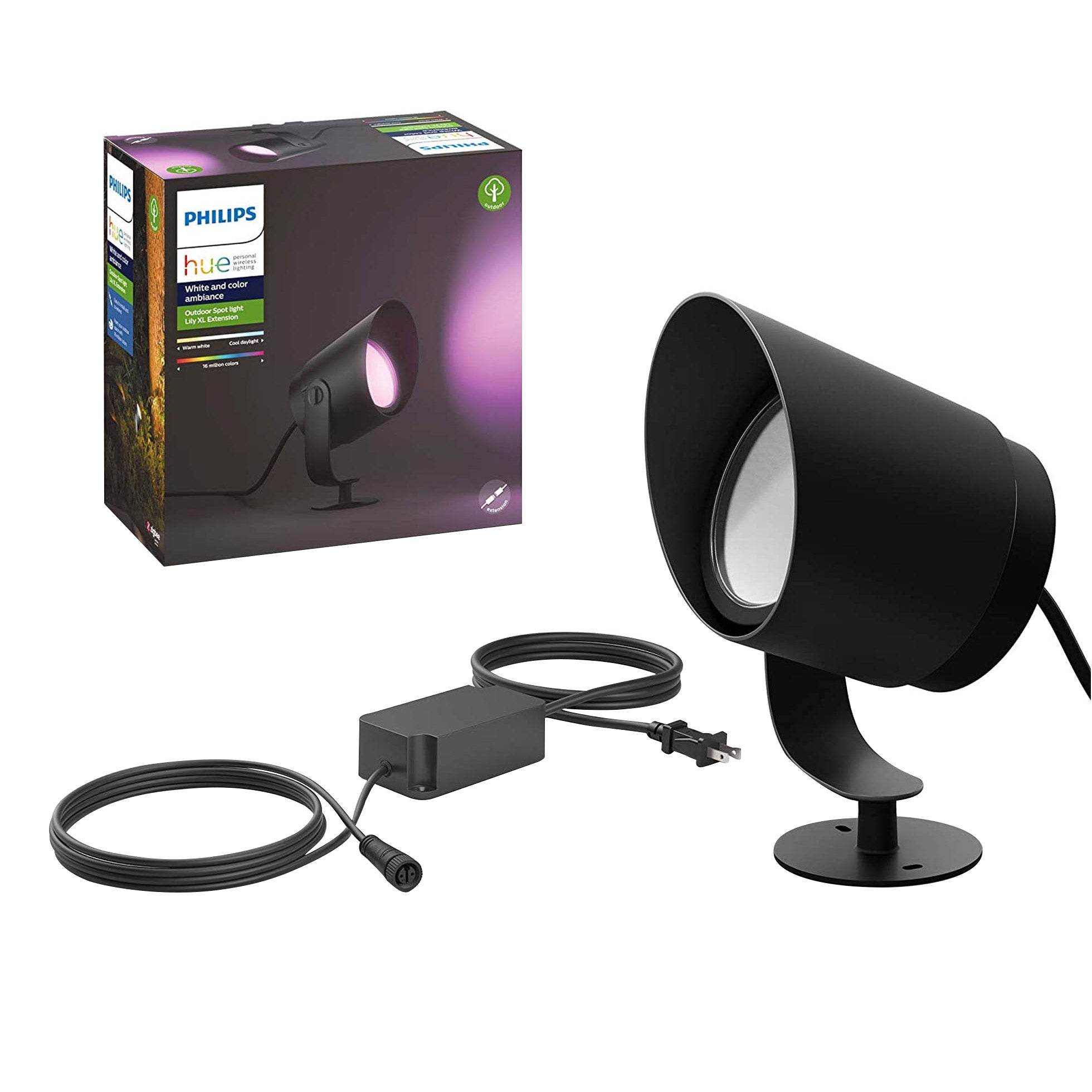 Philips Hue Lily Set Base Con 4 Faretti Da Giardino – Luci LED Bianche E Colorate, Impermeabili, Controllo App E Voce