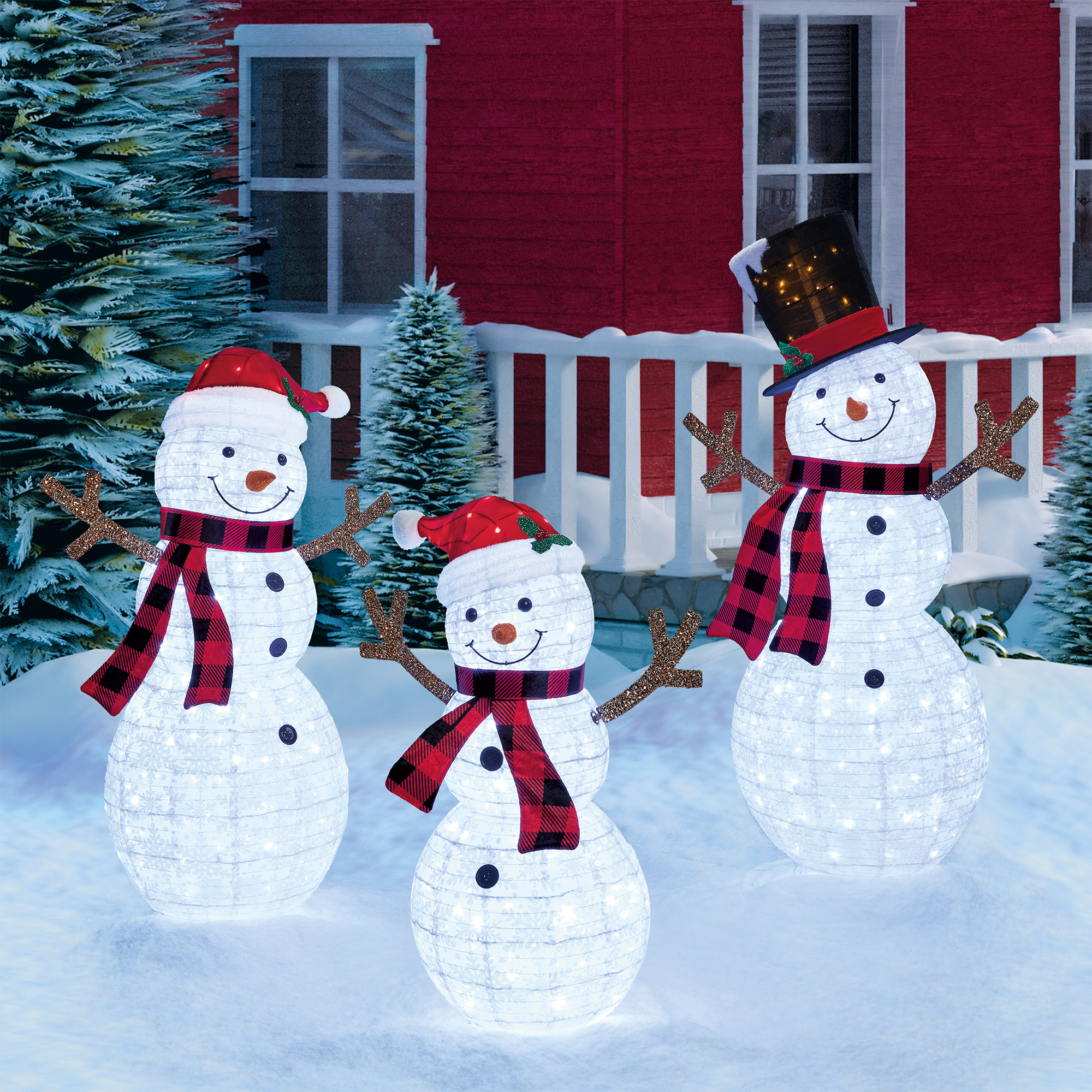 Twinkling LED Snowman Family - Set of 3