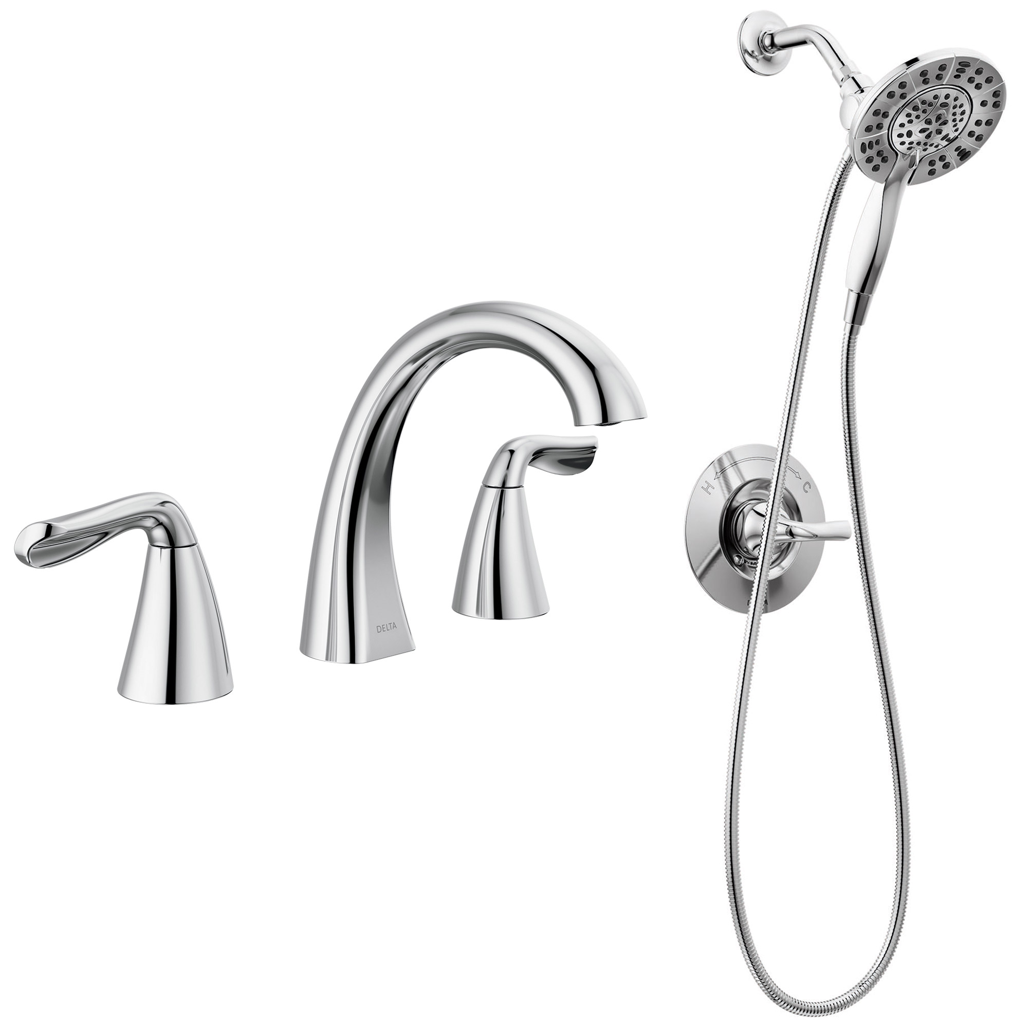 Delta Arvo Widespread Faucet with Shower Trim & In2ition Showerhead