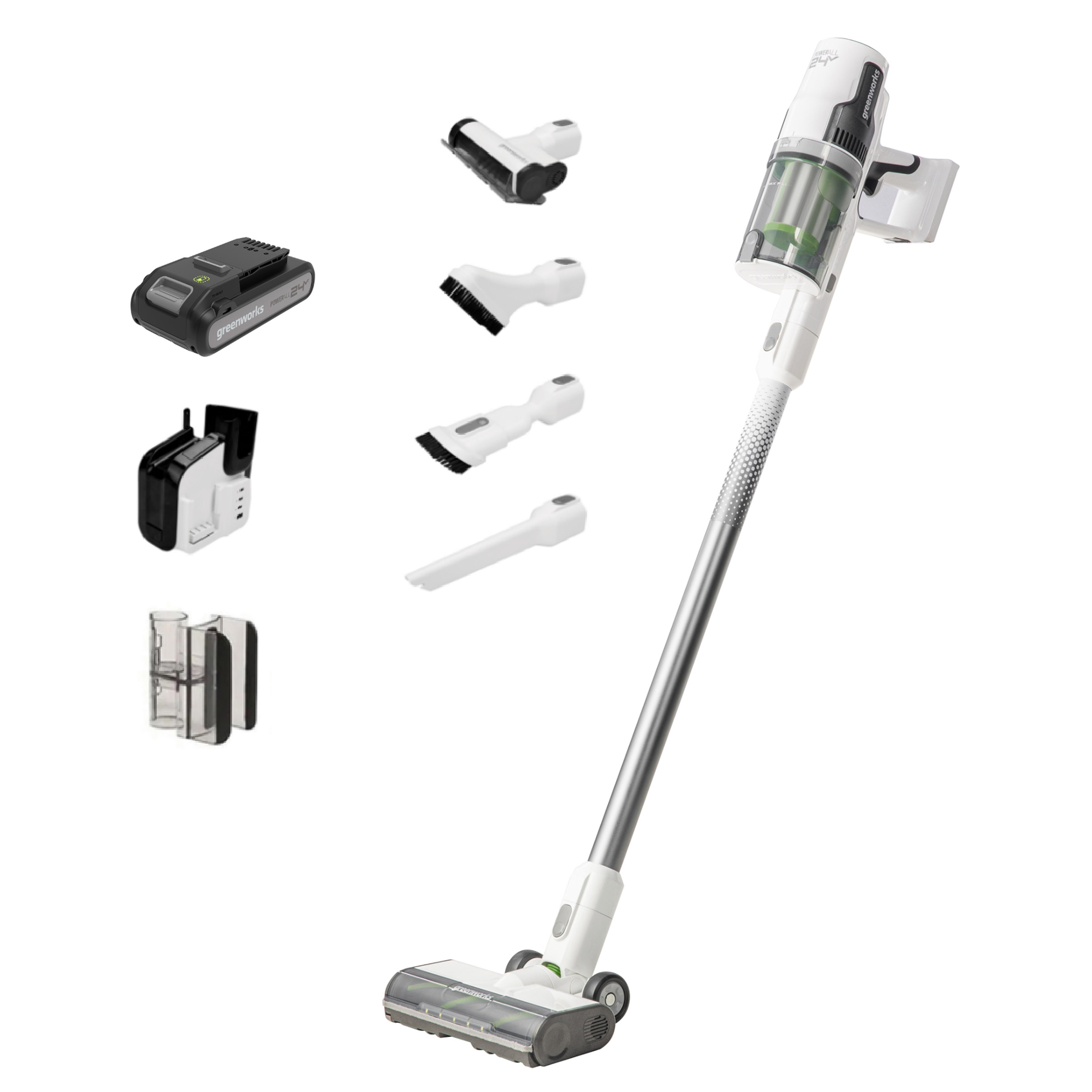 Greenworks 24V Stick Vacuum with 4.0Ah Battery and Wall Charger
