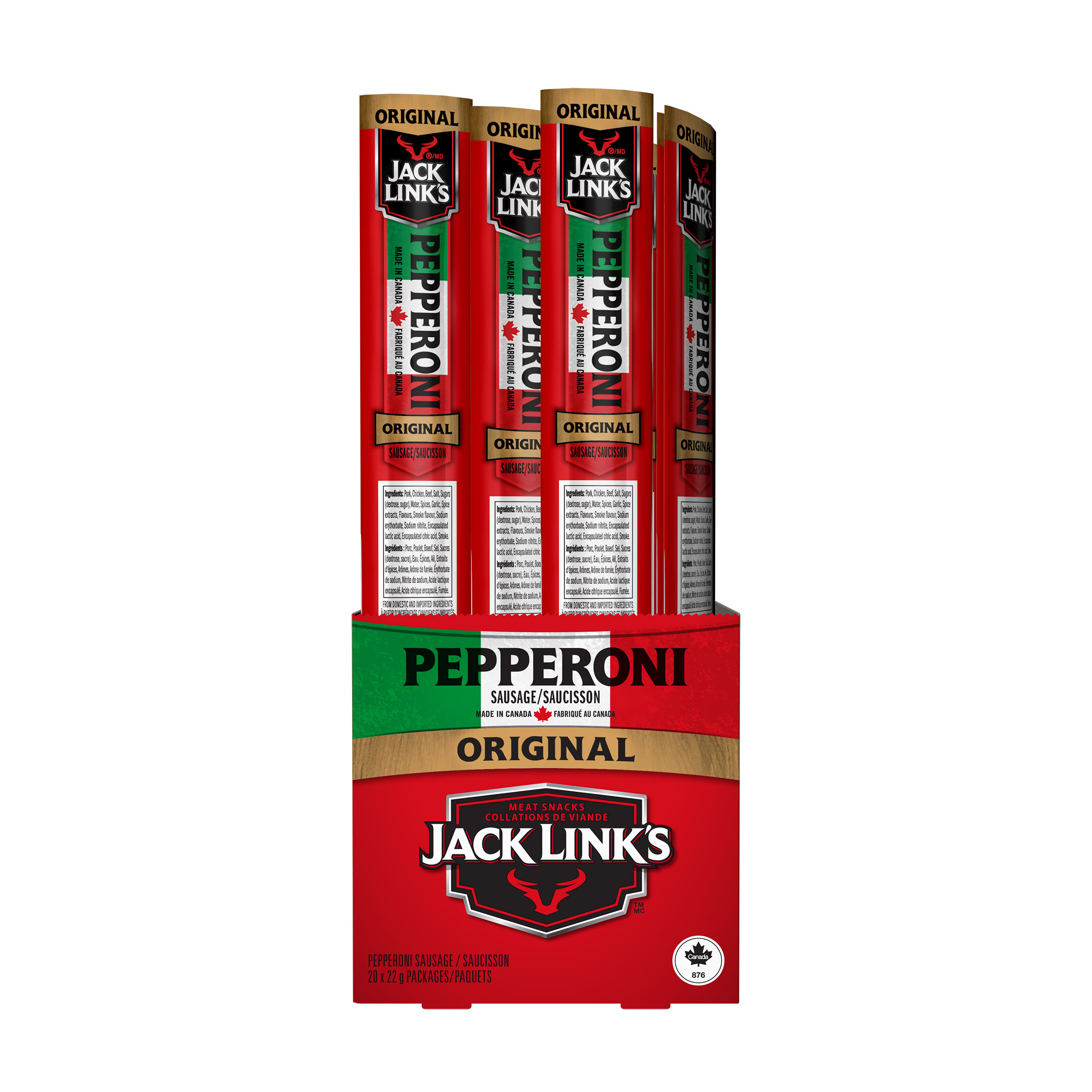 Jack Link’s Original Pepperoni Sticks, 20 × 22 g
