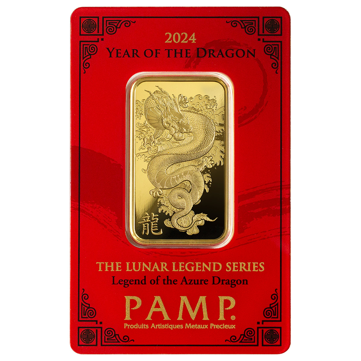 1 oz Gold Bar PAMP Lunar Legends Azure Dragon (New in Assay)