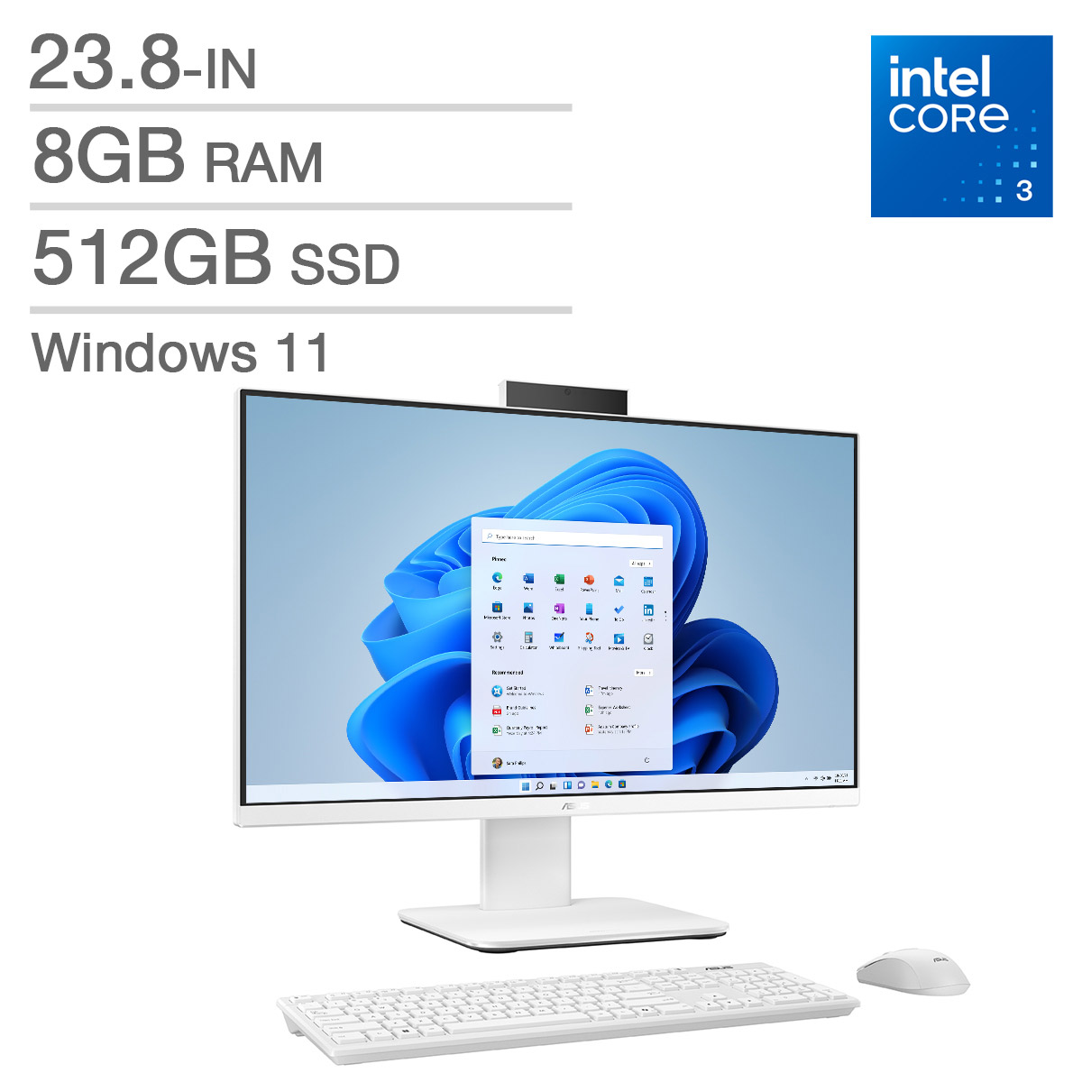 ASUS 23.8-in All-in-One Desktop, Intel Core i3-1315U – 8GB RAM, 512 GB SSD