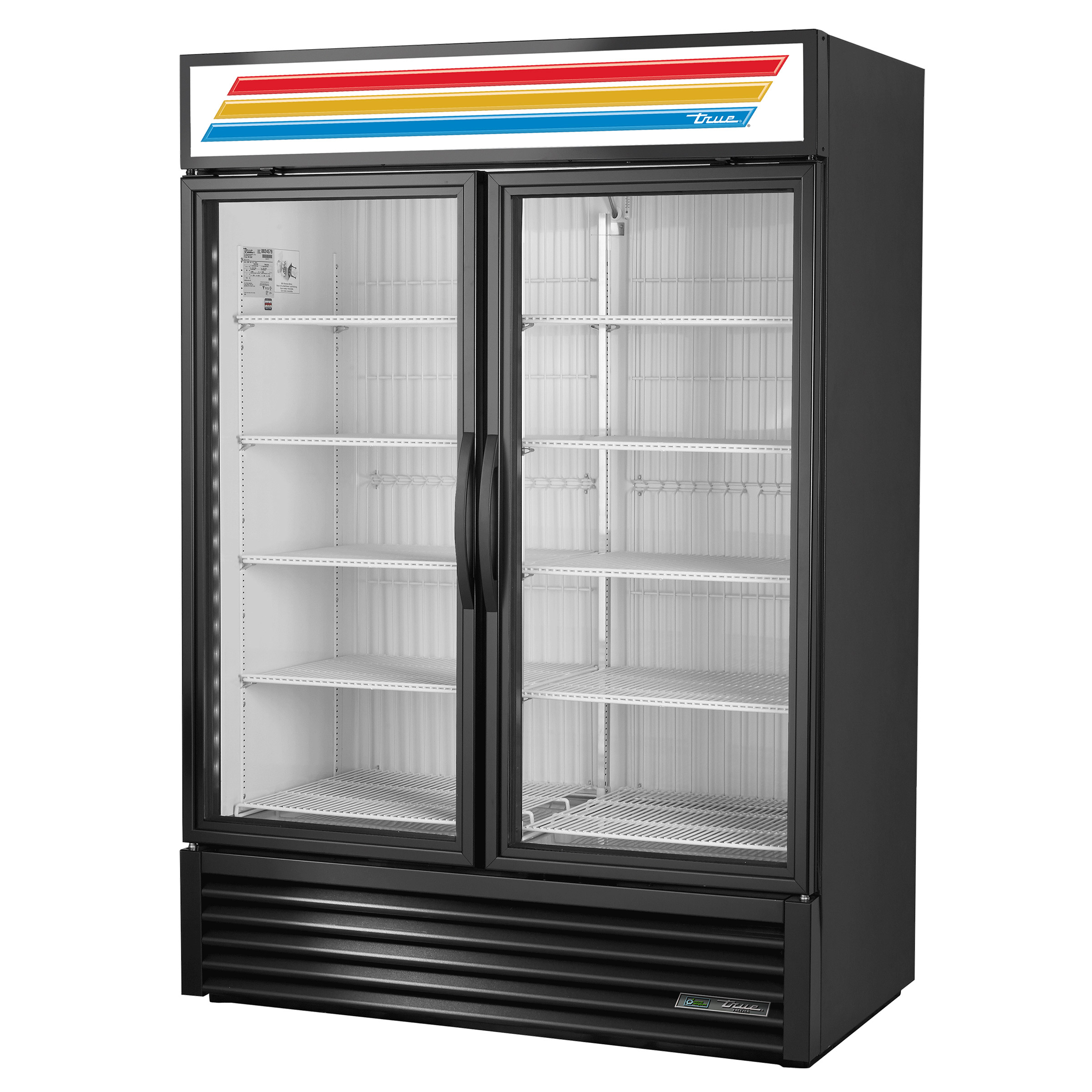 True 54 in. 49 cu ft. Black Commercial Upright Glass Swing Door Freezer