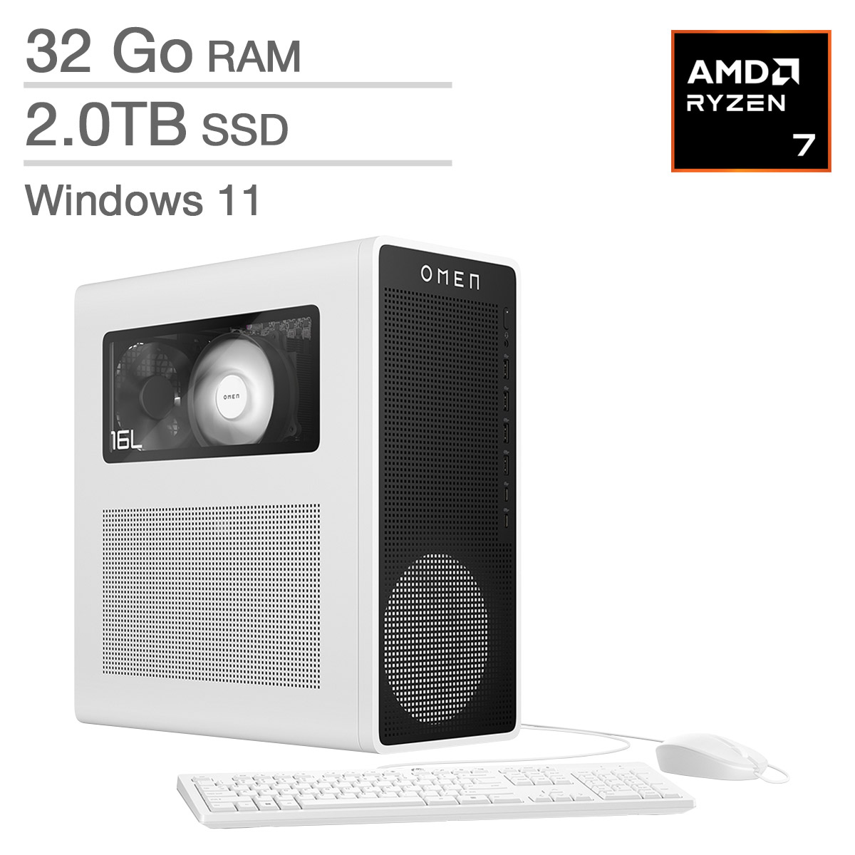 HP OMEN 16L Gaming Desktop, AMD Ryzen 7 8700F – 32GB RAM, 2TB SSD, 8GB NVIDIA GeForce RTX 5060