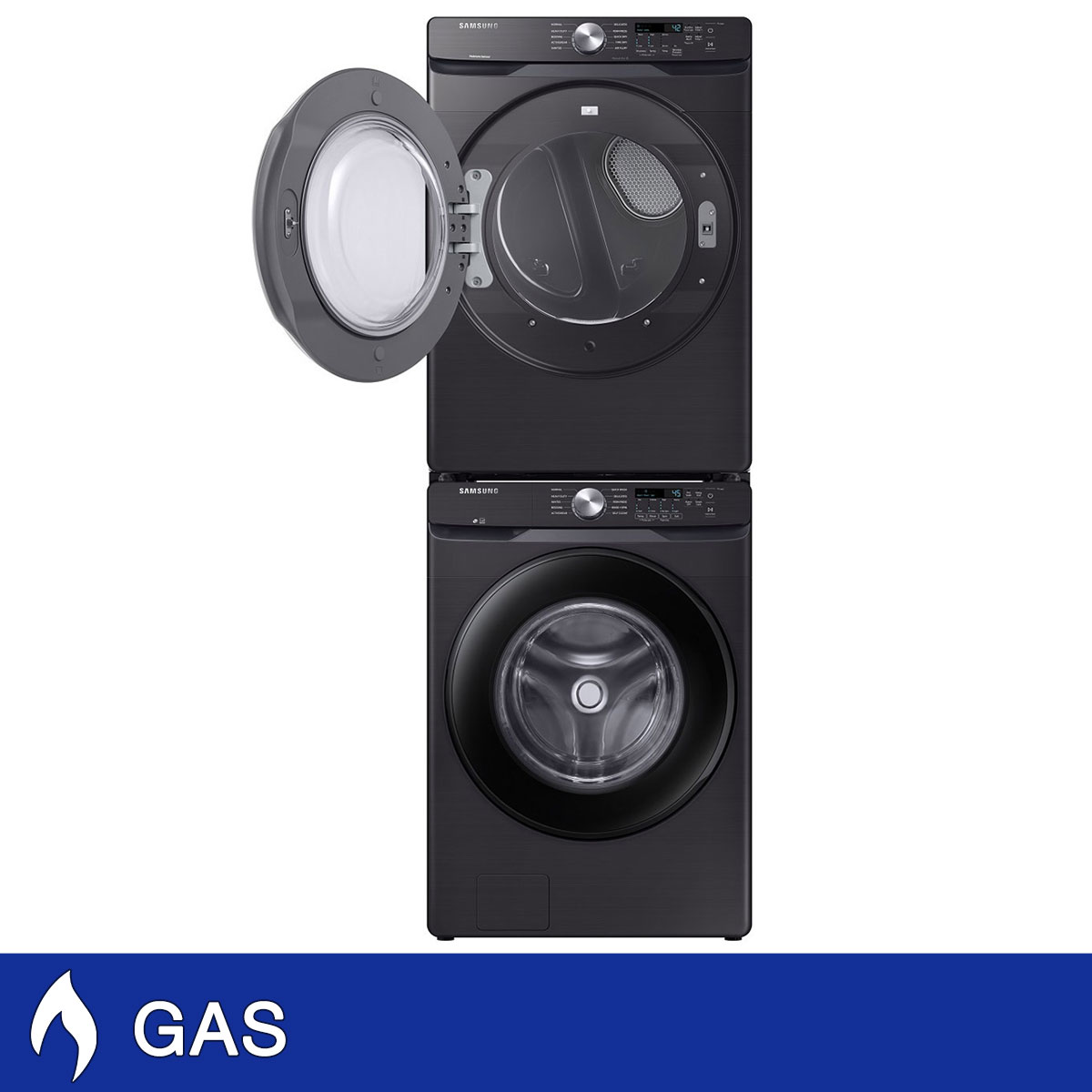 Samsung 4.5 cu. ft. Front Load Washer with Vibration Reduction Technology+ and 7.5 cu. ft. GAS Dryer with Stacking Kit