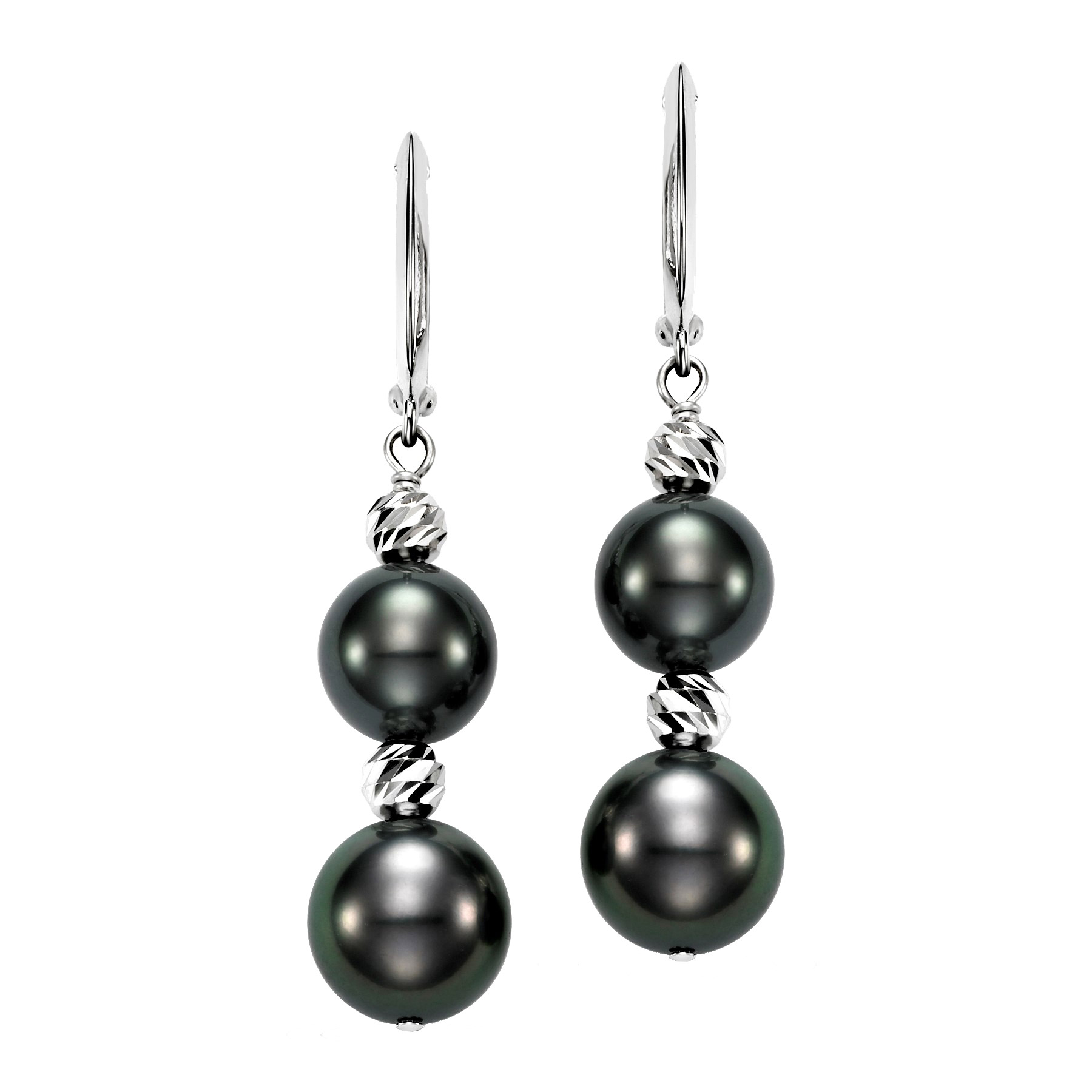 8-10 mm Cultured Tahitian Pearl and 14kt White Gold Bead Dangle Earrings