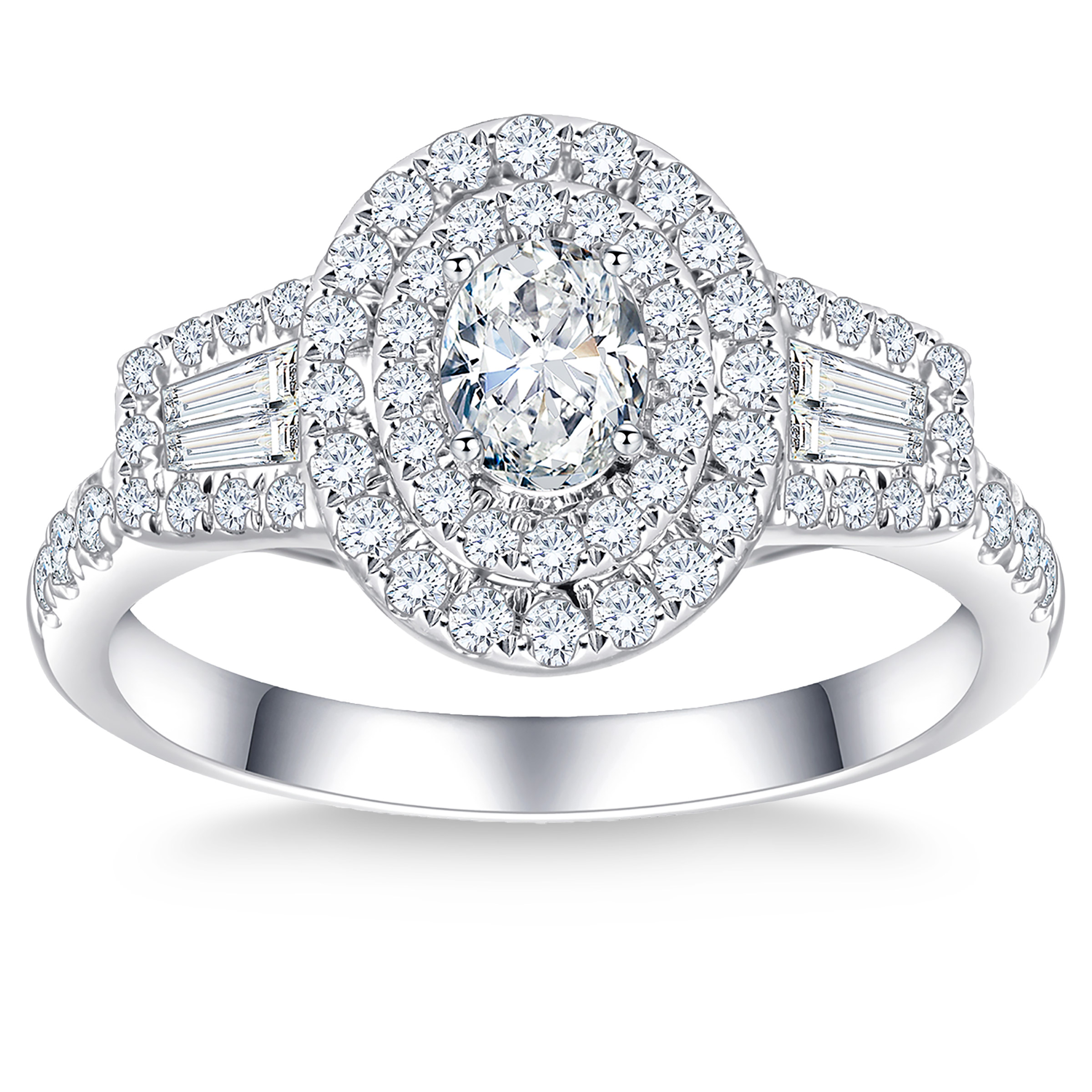 Oval and Round Brilliant Diamond Double Halo Ring (0.95 ctw)
