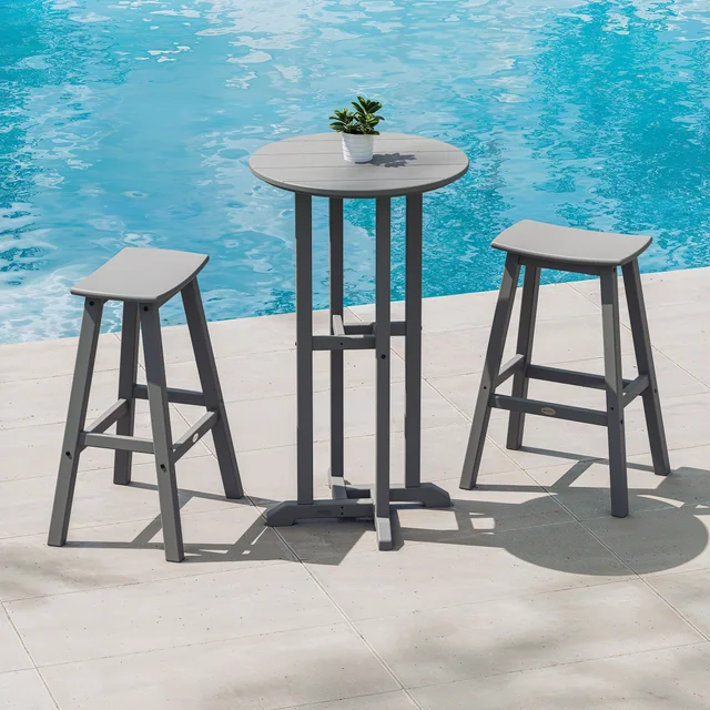 POLYWOOD Long Beach 3-piece Outdoor Patio Bistro Set, Gray