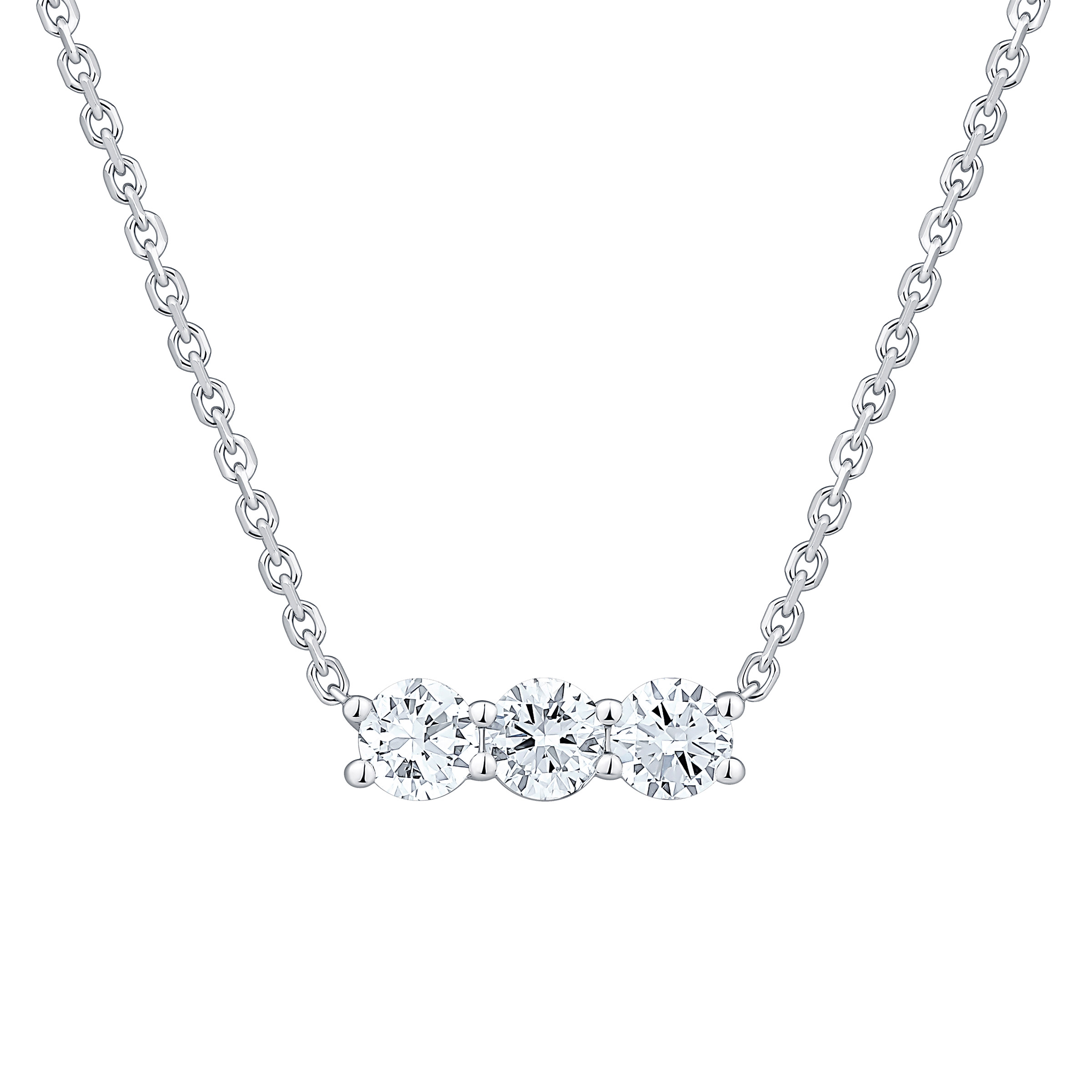 Round Brilliant Diamond Three Stone Bar Necklace (0.90 ctw)
