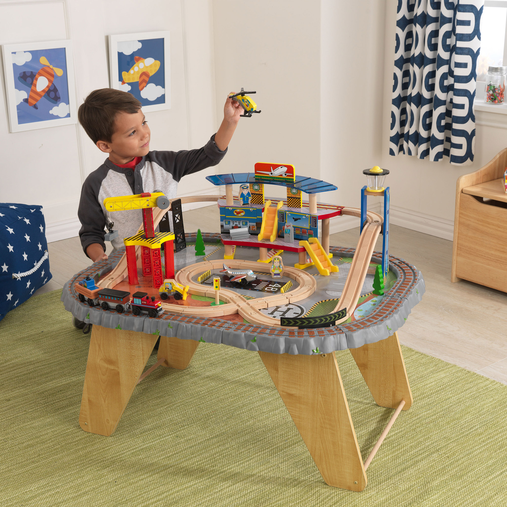 ​KidKraft Transportation Station 58-piece Train Set and Table