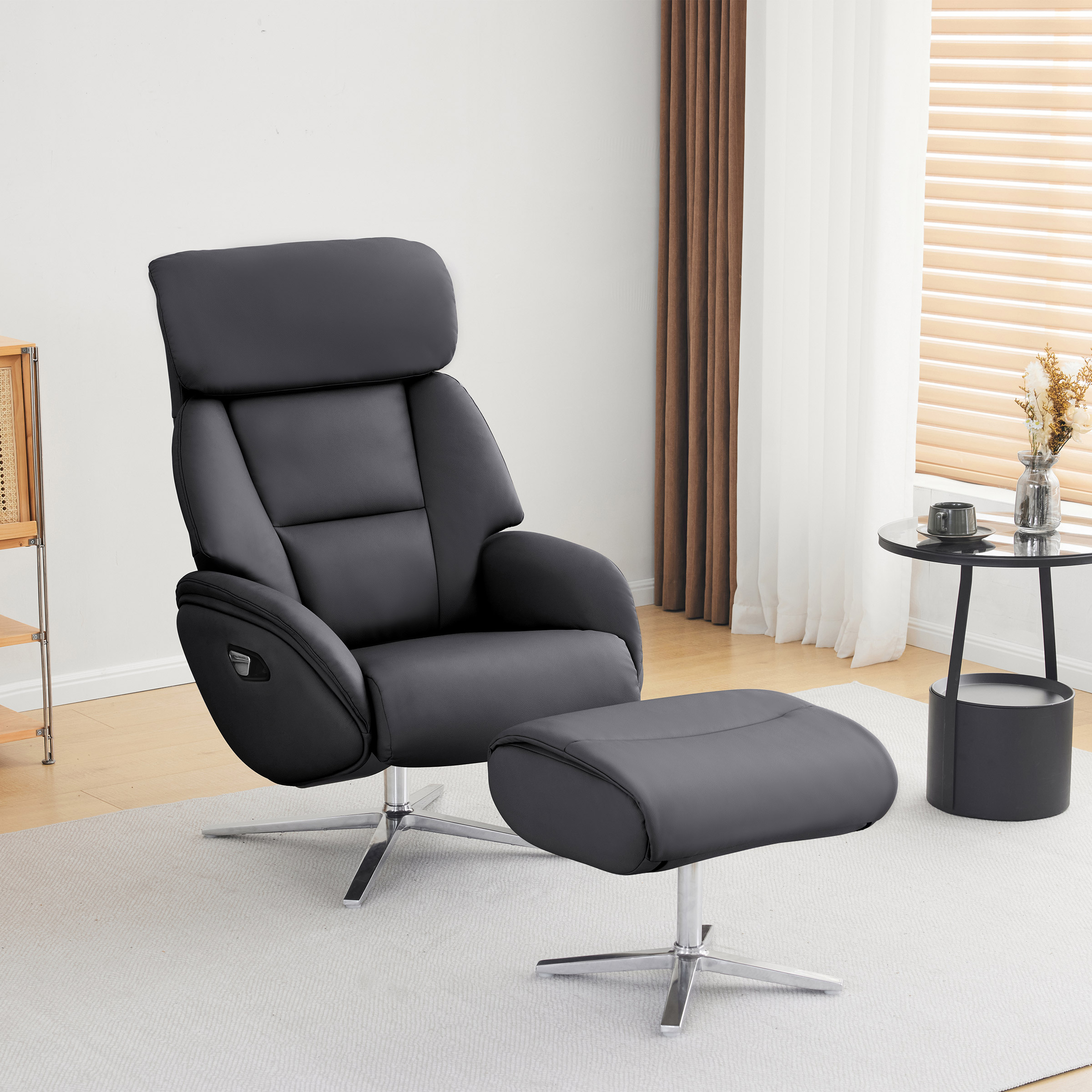 Dola Hills – Euro Top-grain Leather Reclining Chair with Ottoman