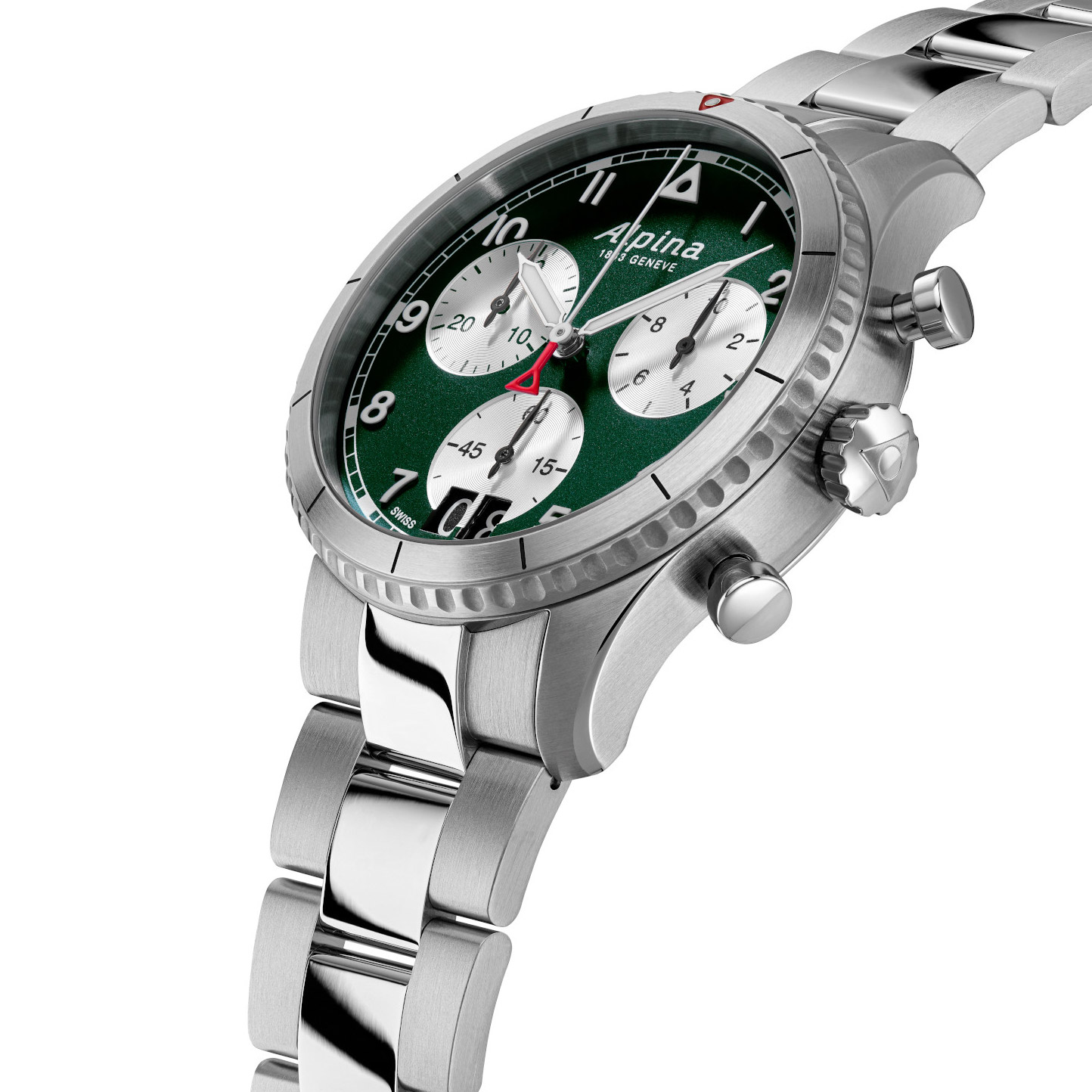 Alpina Startimer Pilot Big Date Stainless Steel Green Dial Men's
