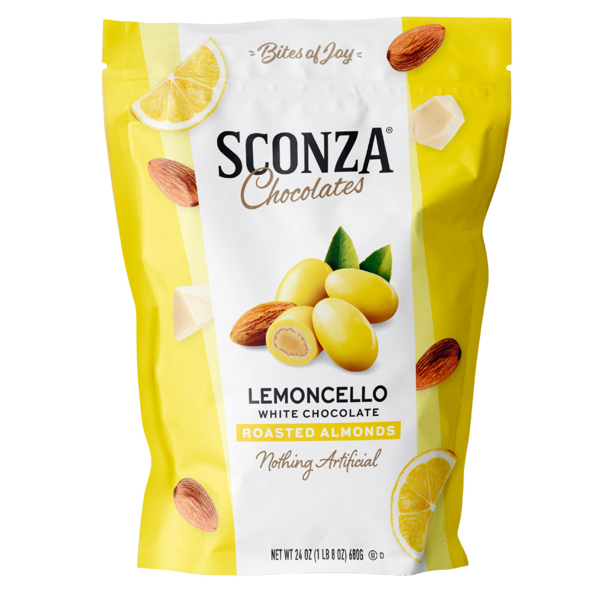 【ChocoM8　】 Sconza Chocolates Lemoncello White Chocolate Almonds, 24 oz | Costco