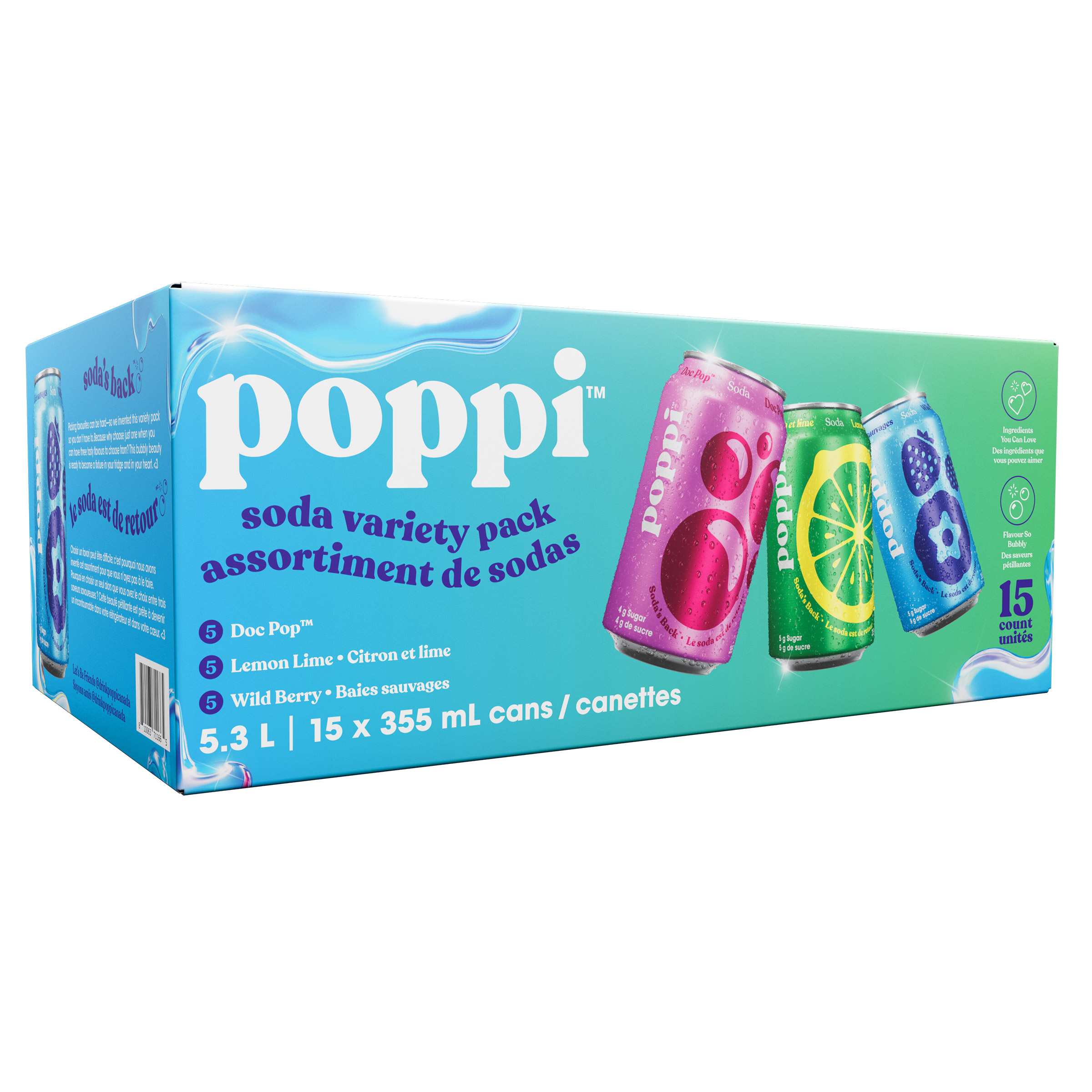 poppi Soda Variety Pack, 15 × 355 mL