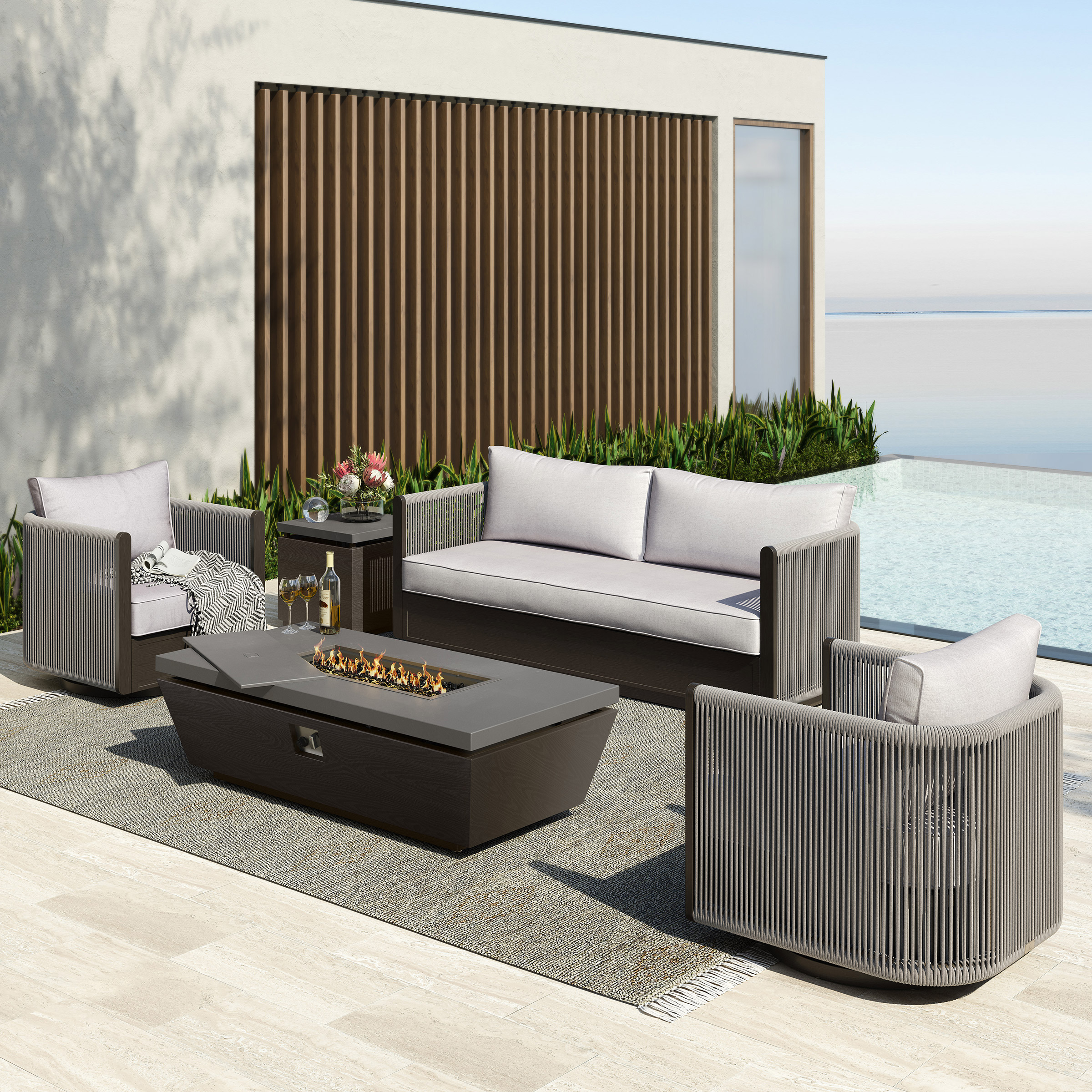 Outdoor Dining Set Agio Fire Table Costco With Fire Pit Costco
