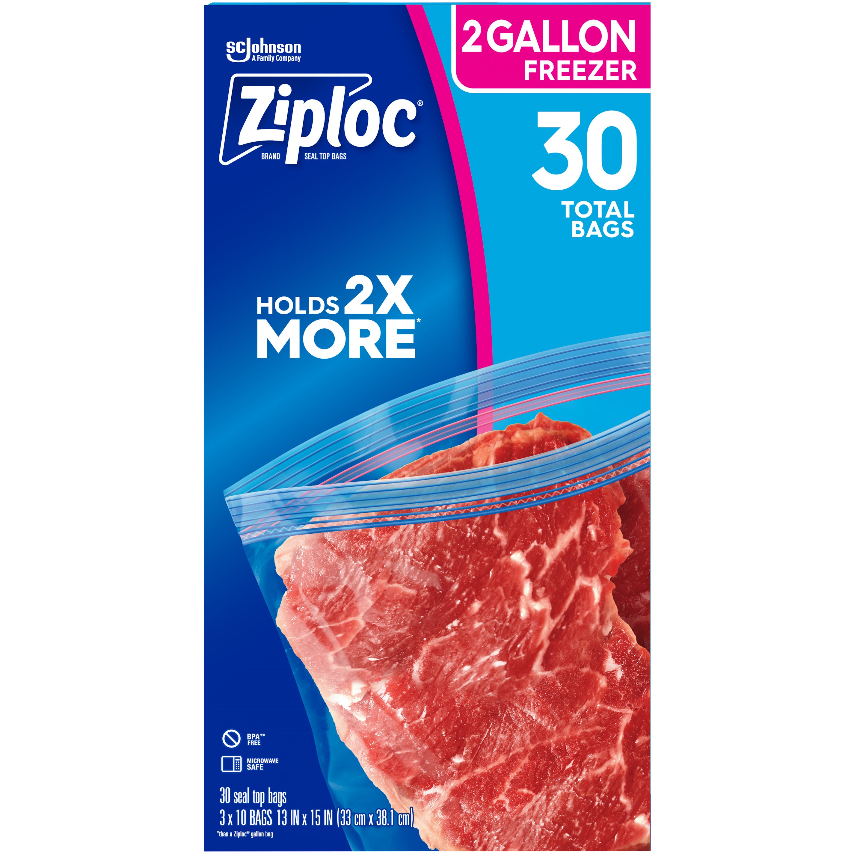 Ziploc Grip 'n Seal Freezer Bags, 2 Gallon, 30 ct | Costco